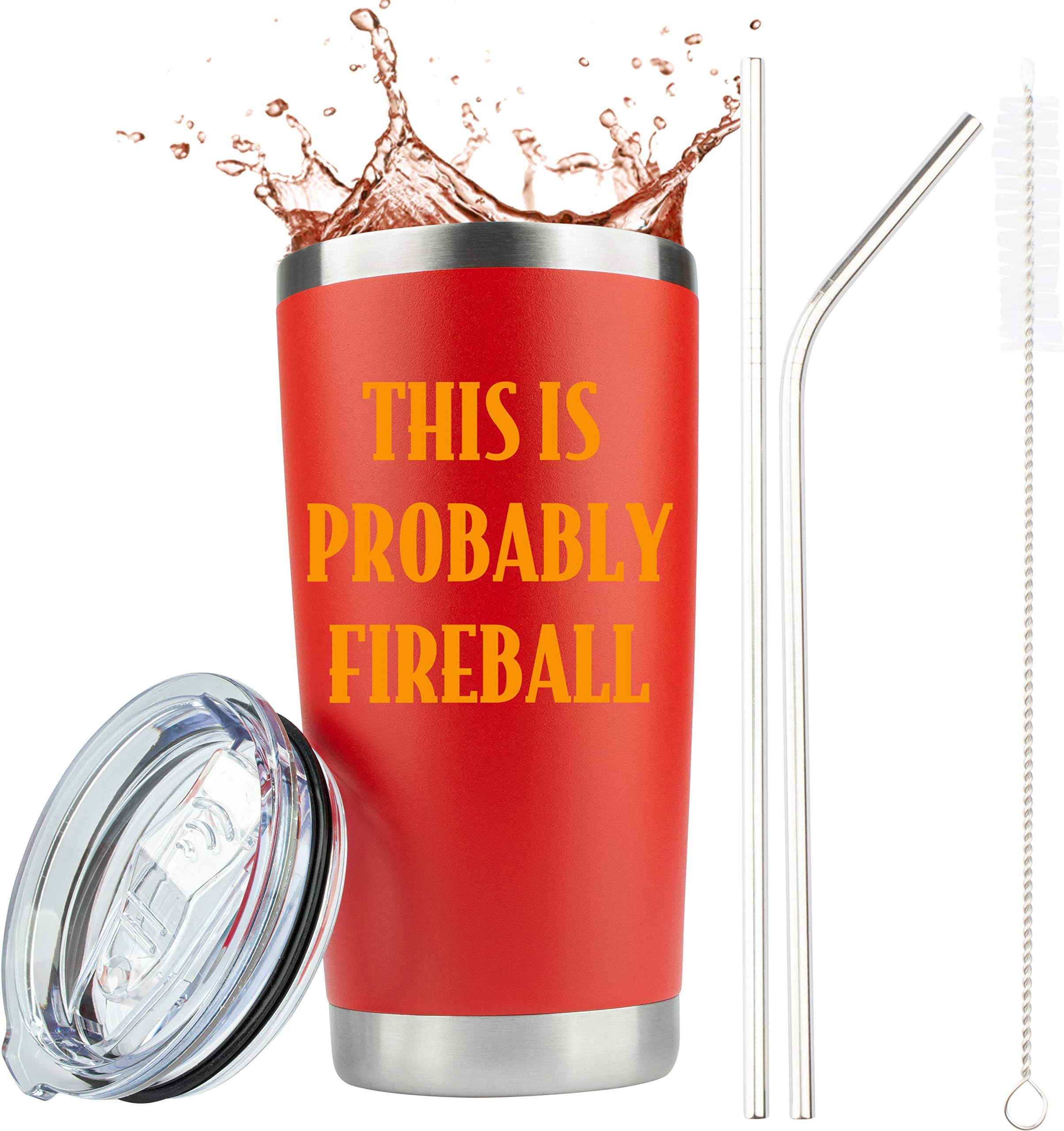 JENVIO Fireball Whiskey Gifts | This is Probably Fireball | Cinnamon Red Coffee/Liquor Stainless Steel Tumbler Mug with Lid 2 Straws and Gift Box for Mothers Day Men or Women Christmas Gift