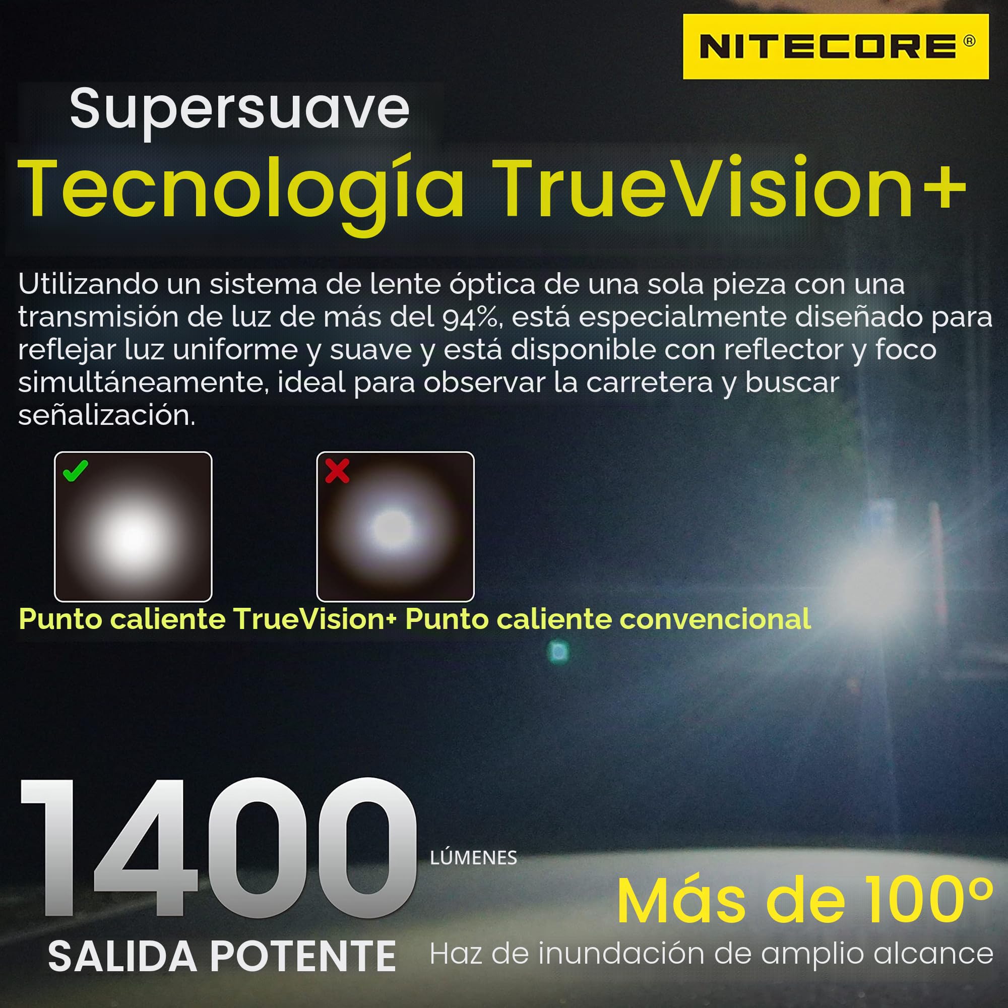 Nitecore NU43 - Linterna frontal ligera de 1400 lúmenes, batería de 3400 mAh, USB-C, recargable (NU43-NCS-525)