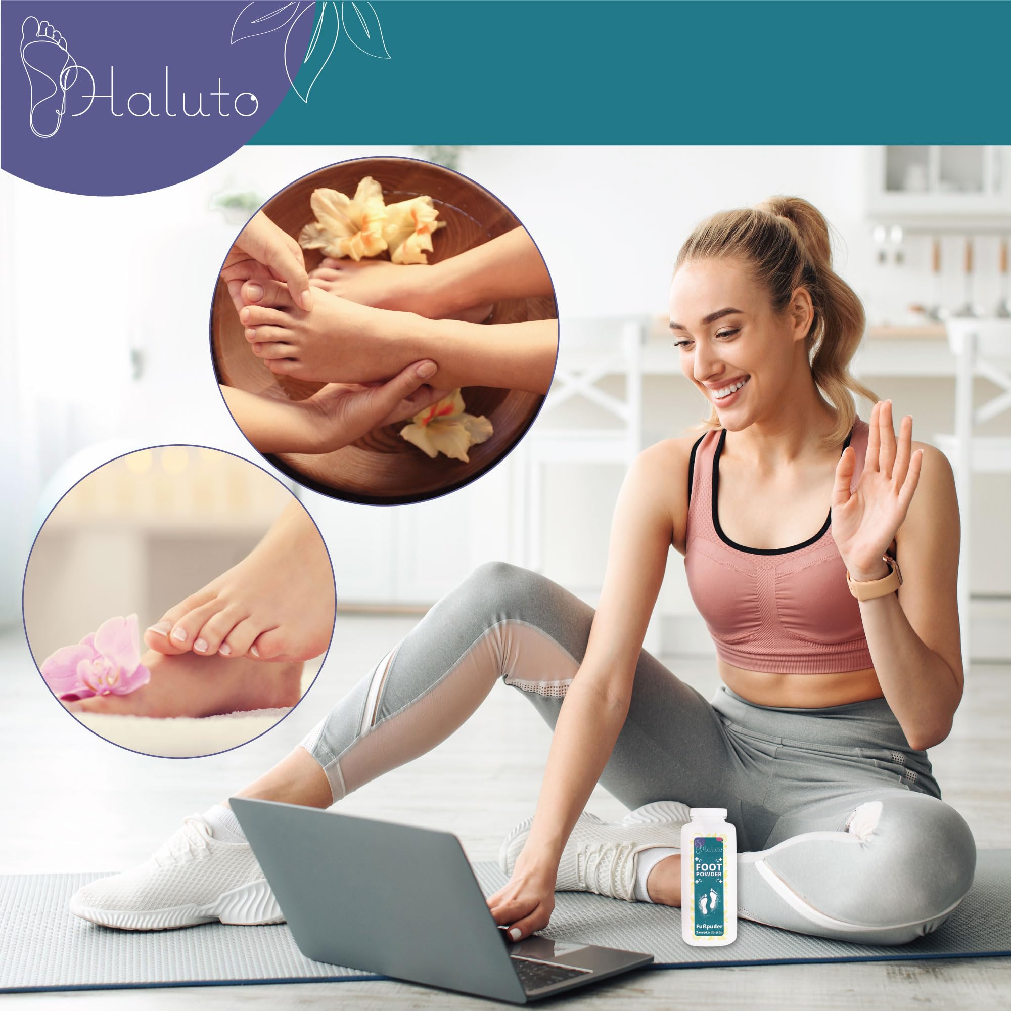 HALUTO Antibatterico Polvere Piedi - Talco Profumato - Elimina l'odore di Scarpe e Piedi - Naturale - Assorbono l'umidità - per Scarpe Sportive, da Lavoro e da Ginnastica