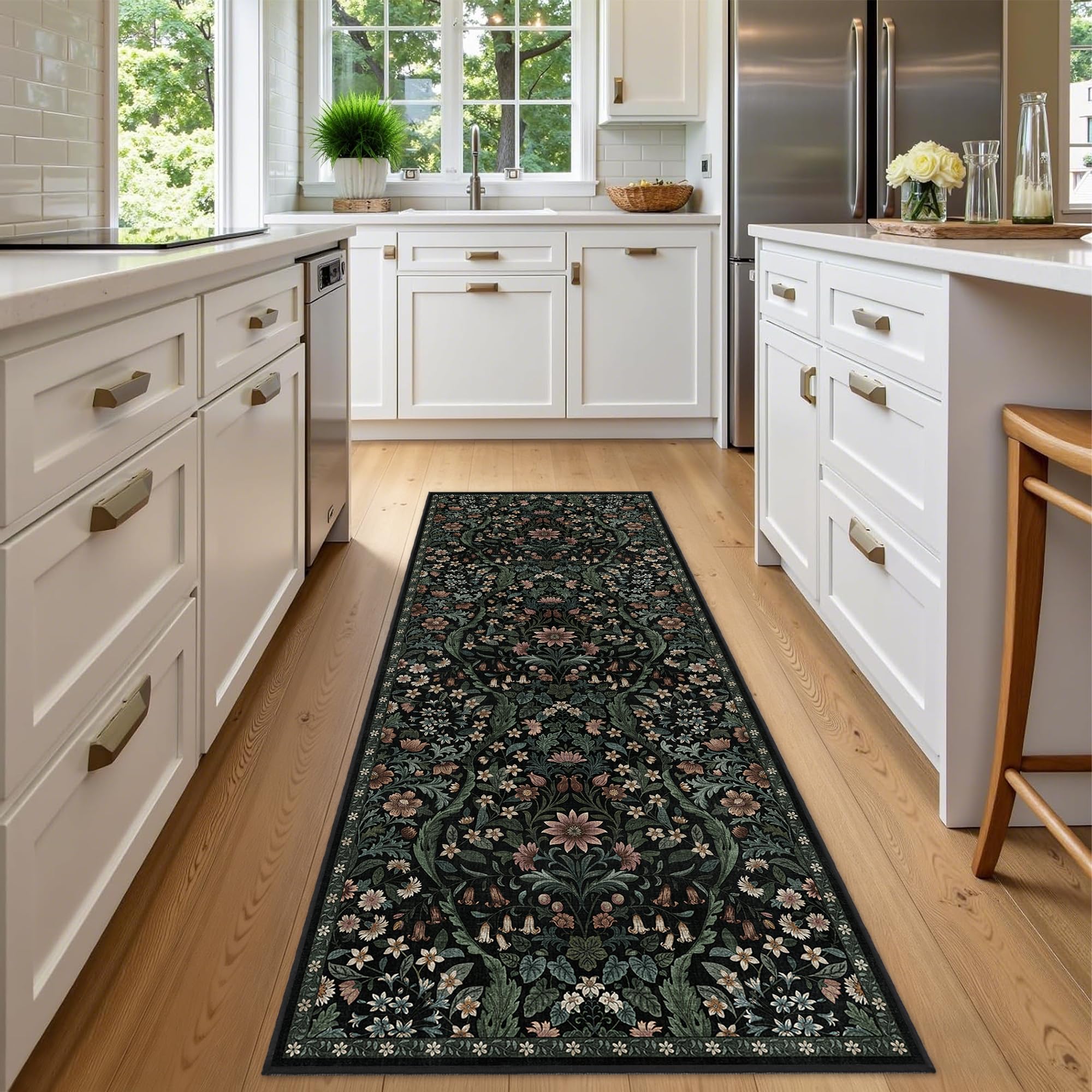 2x5 Floral Runner Rug for Kitchen Washable Hallway Runner Rug