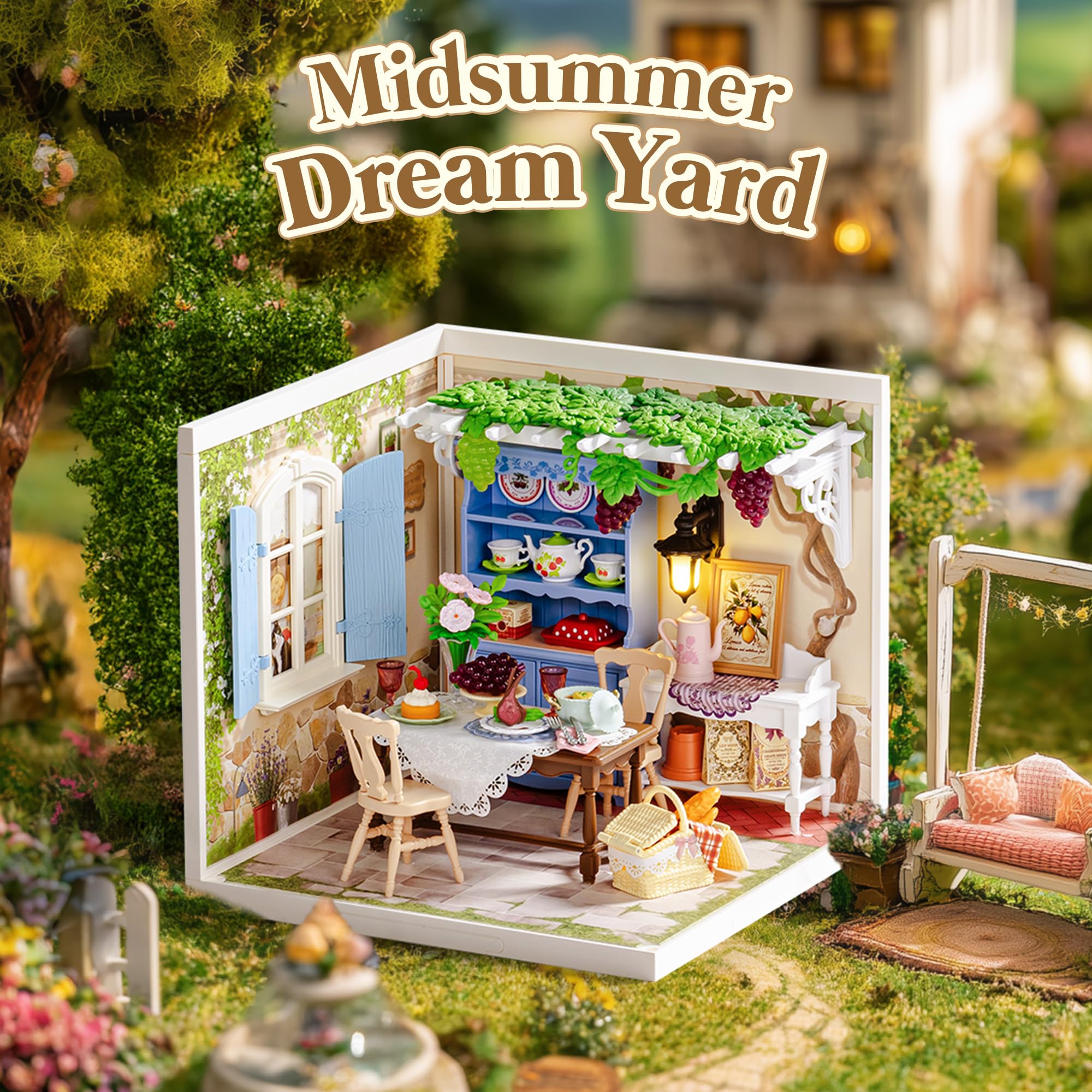 Rolife Super Creator DIY Miniature House Kit Model Kits for Adults to Build Home Desk Bookshelf Decoration Craft Kits for Adults Gift Idea (Midsummer Dream Yard) - Image 2
