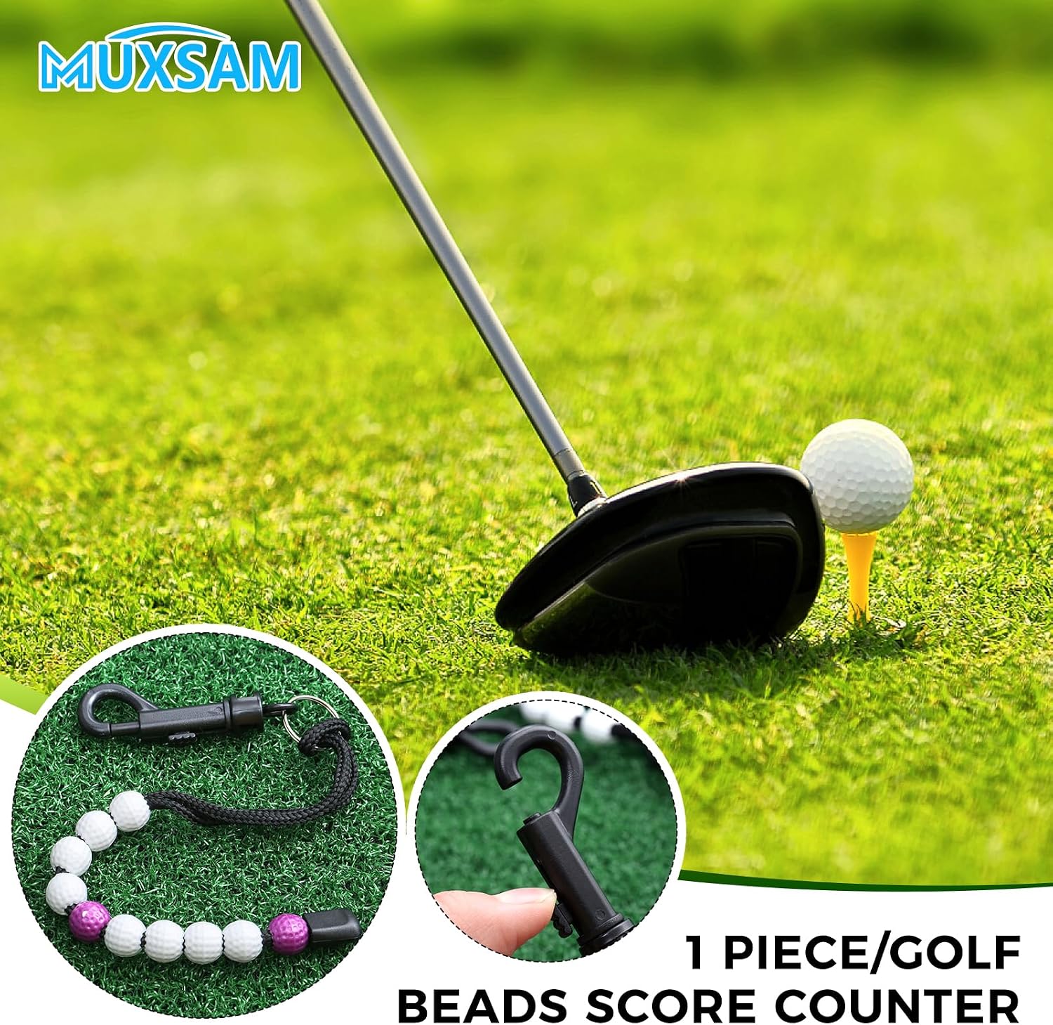 MUXSAM 1 Piece Golf Beads Score Counter with Clip, Golf Stroke Score Count Keeper Putting Score Counter for Referee Caddy Golfer
