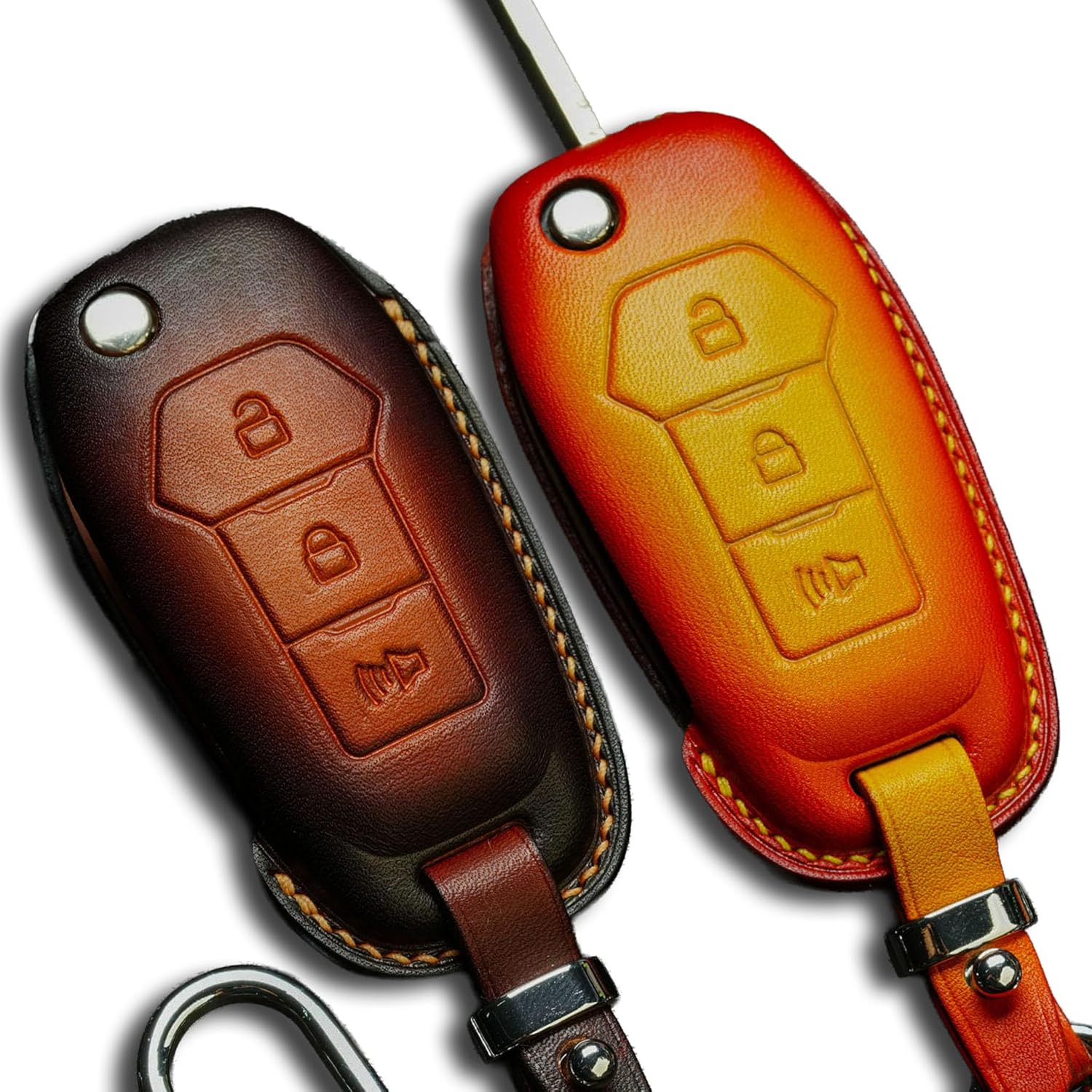 Handmade Leather Key Fob Cover Compatible with Ford F150, F250, F350, Maverick, Ranger, Raptor, Tremor, Super Duty, Lariat, Platinum, XLT, XL, STX – Custom Flip Key Shell, Ford Keychain Gift