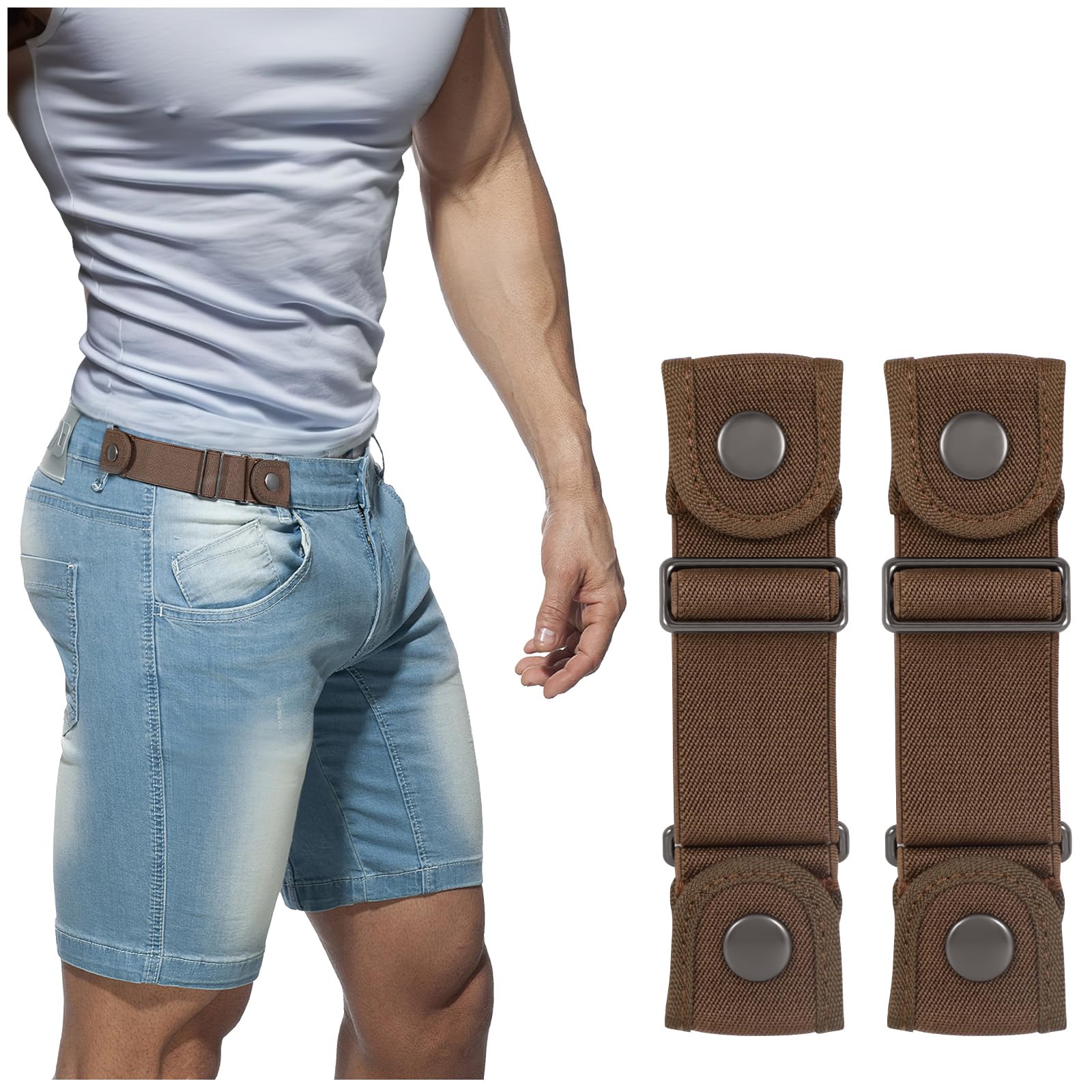BELTROAD No Buckle Belts for Men Women, Side Belt without Buckle, Elastic Stretch Adjustable Invisible Belt for 1.5 Inch Loops Jeans Pants Shorts Dresses