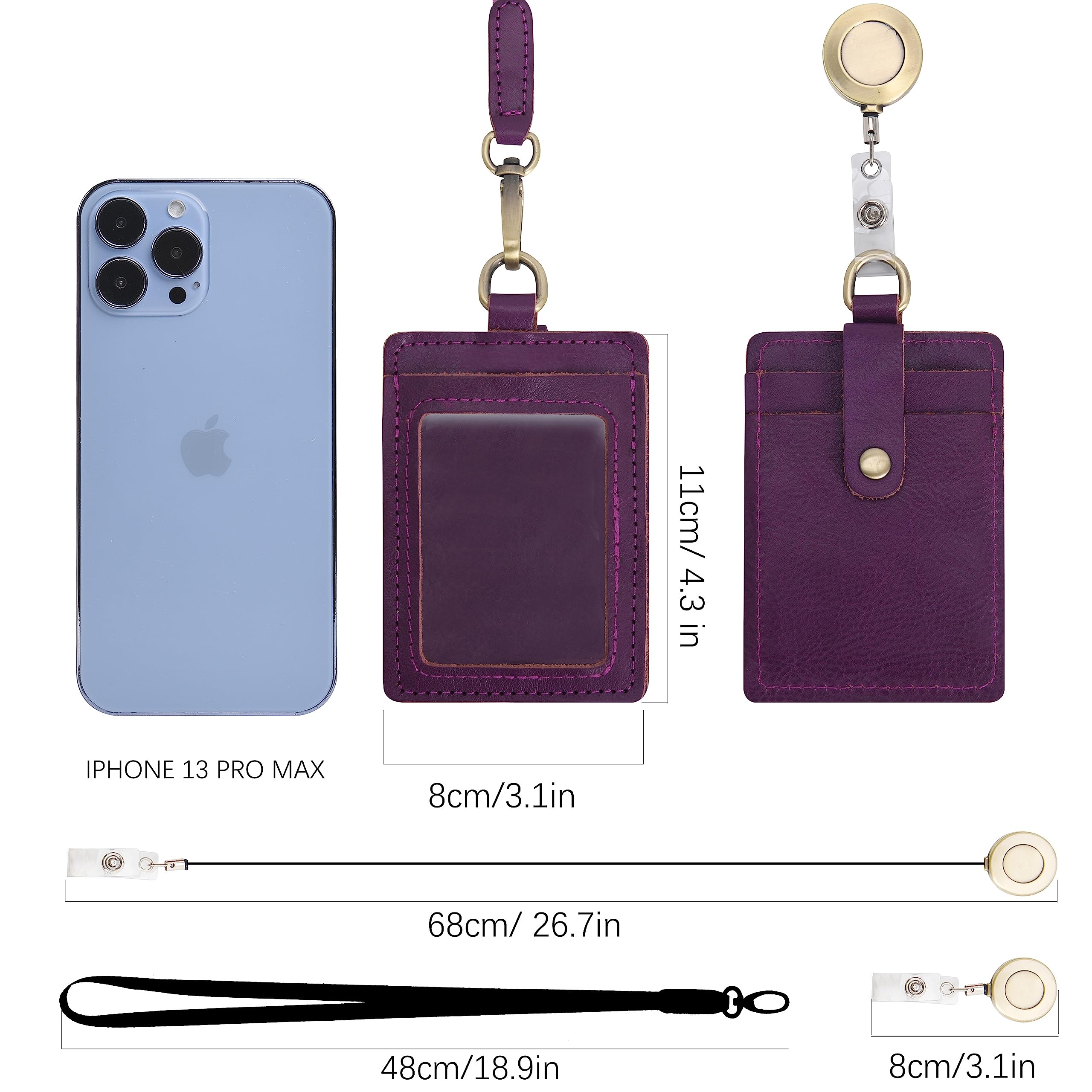 Portabadge In Pelle PU Con Cordino - Doppio, Bobina Retrattile, Per Ufficio E Scuola, Nero - Foto 9