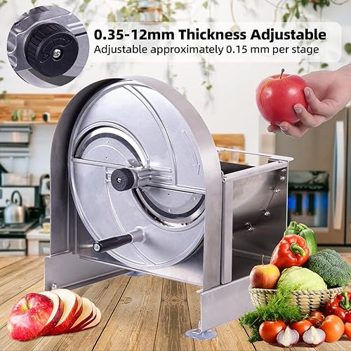 Vista 8 de Rebanadora manual comercial de frutas y verduras de 0.008-0.472 in de grosor ajustable de acero inoxidable multifuncional para cortar frutas, limón