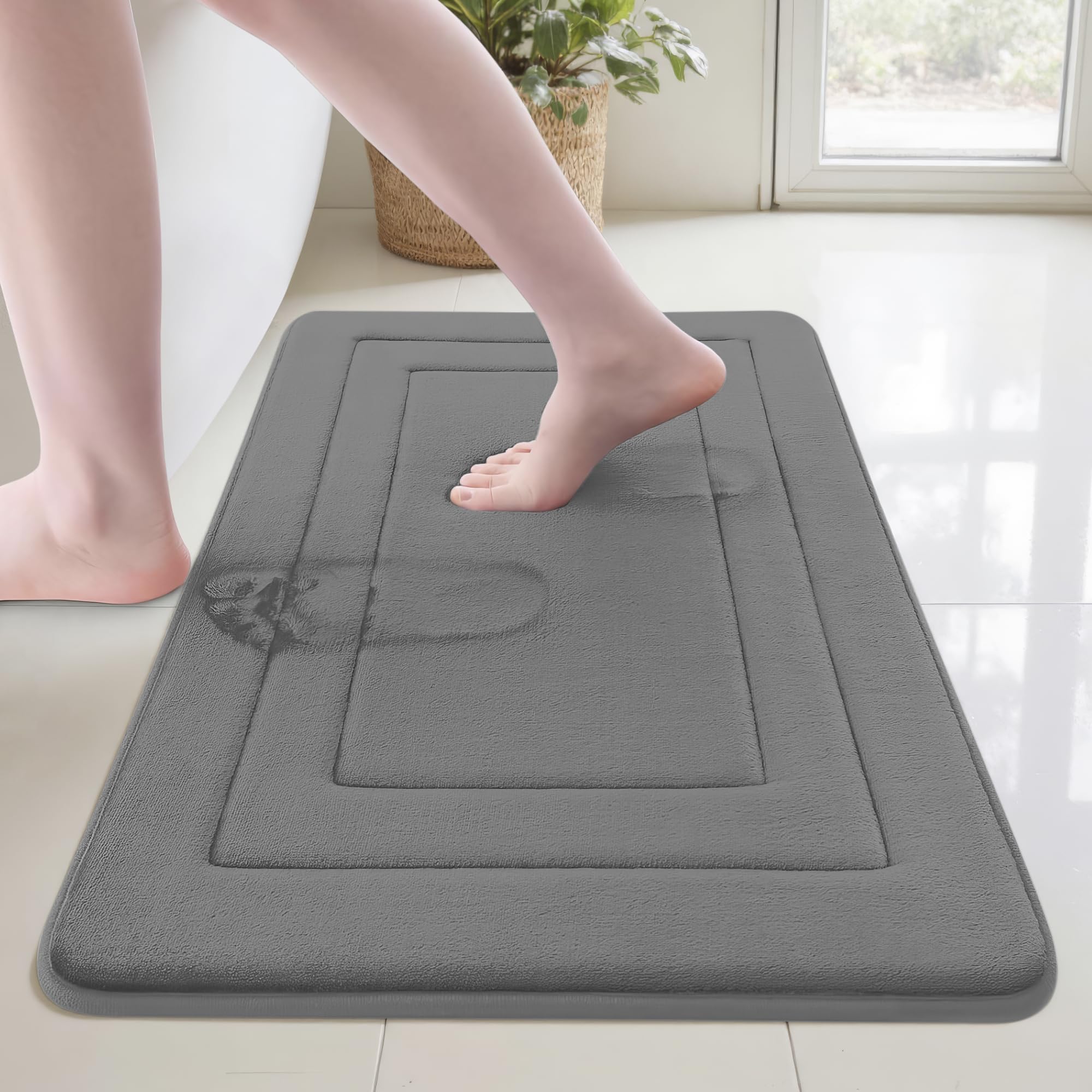 Cupic Cupid Super Soft Memory Foam Bath Mat, Deep Grey Bathroom Rugs, Non Slip Bath Mats for Bathroom Floor, Machine Washable Rugs for Shower & Tub, Quick Dry Bath Carpet for Decor, 24" x 16"