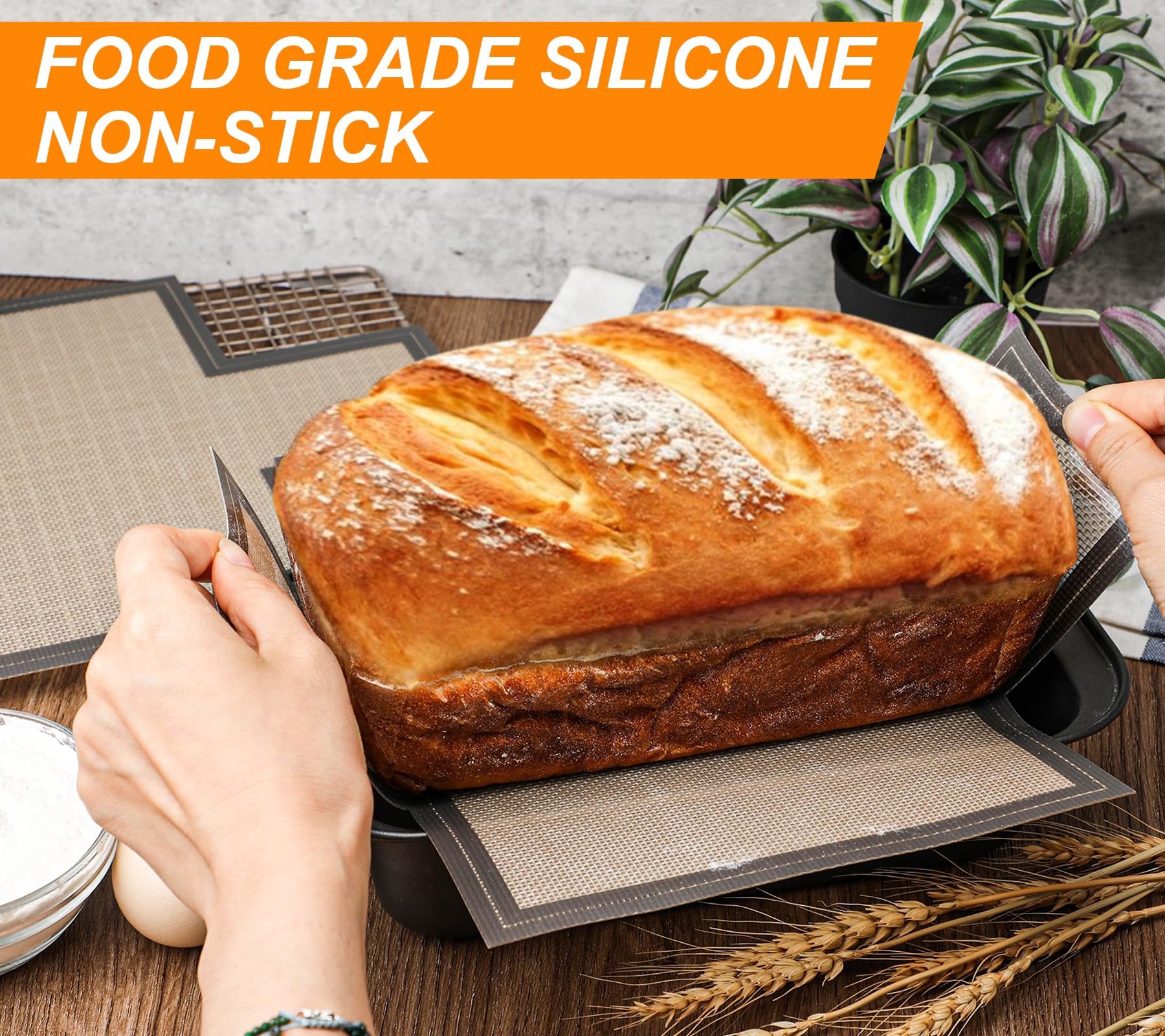 Silicone Bread Loaf Pan Liner, 2 Pack Reusable Silicone Bread Sling Loaf Pan Lifters for 9x5