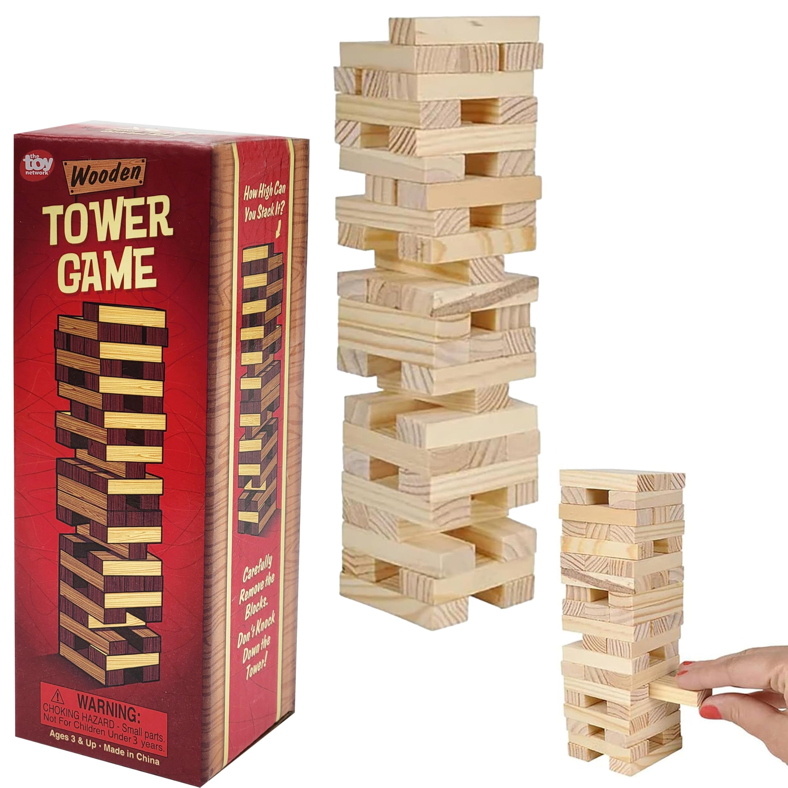 Wooden Blocks Stacking Tumbling Tower Game, Pull, and Tumble Blocks, Sensory Learning, Game Night, 6" Inches (Single)