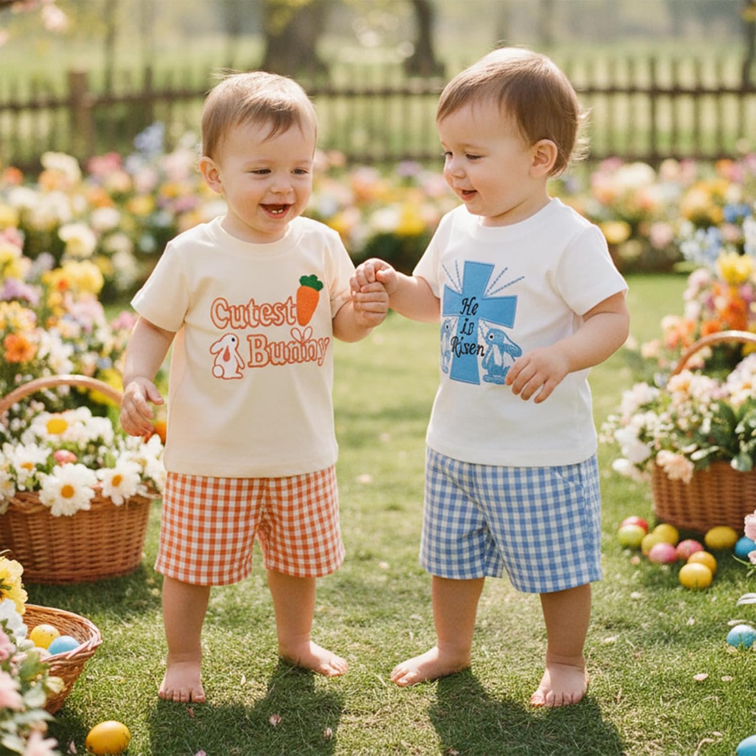 Easter Baby Boy Outfit Truck Cross Short Sleeve T-shirt Plaid Shorts Set Toddler Little Boys Summer Clothes - Image 7