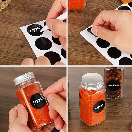 Miniatura 6 de Fashionwu Tarros de especias con etiqueta (paquete de 24), tarros cuadrados de vidrio para especias con tapas de coctelera, tapas de metal
