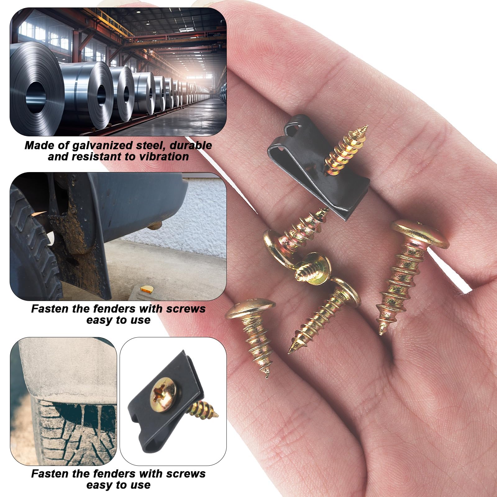 Set 100 Dadi In Lamiera E Clip Per Auto – Metallo E Plastica – Parafango E Paraurti