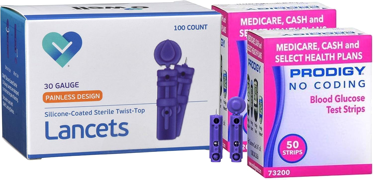 Prodigy Blood Glucose Test Strips, 100 Count + 100 O'WELL Lancets