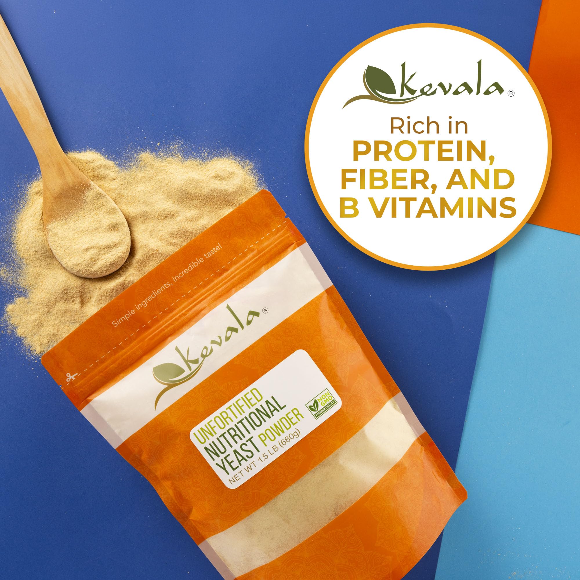 Kevala Lievito nutrizionale - Polvere non fortificata premium per cucina vegana, prodotto negli Stati Uniti, condimento con un sapore di formaggio, lievito secco senza sale aggiunto per alimenti