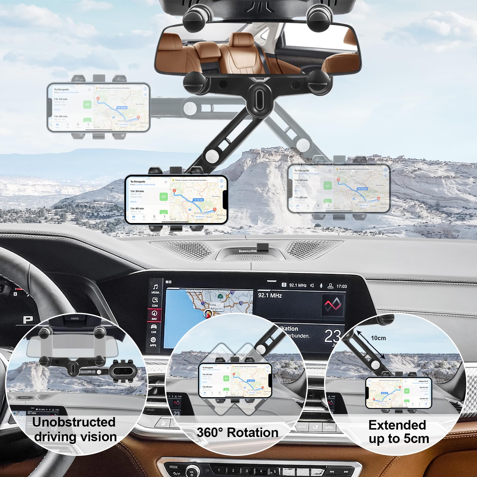 Truckules Vrachtwagen telefoonhouder Mount Heavy Duty Mobiele Telefoon Houder voor Truck Dashboard Voorruit 16.9 Lange Arm, Super Zuignap & Stabiel, Compatibel met iPhone & Samsung, Grijs