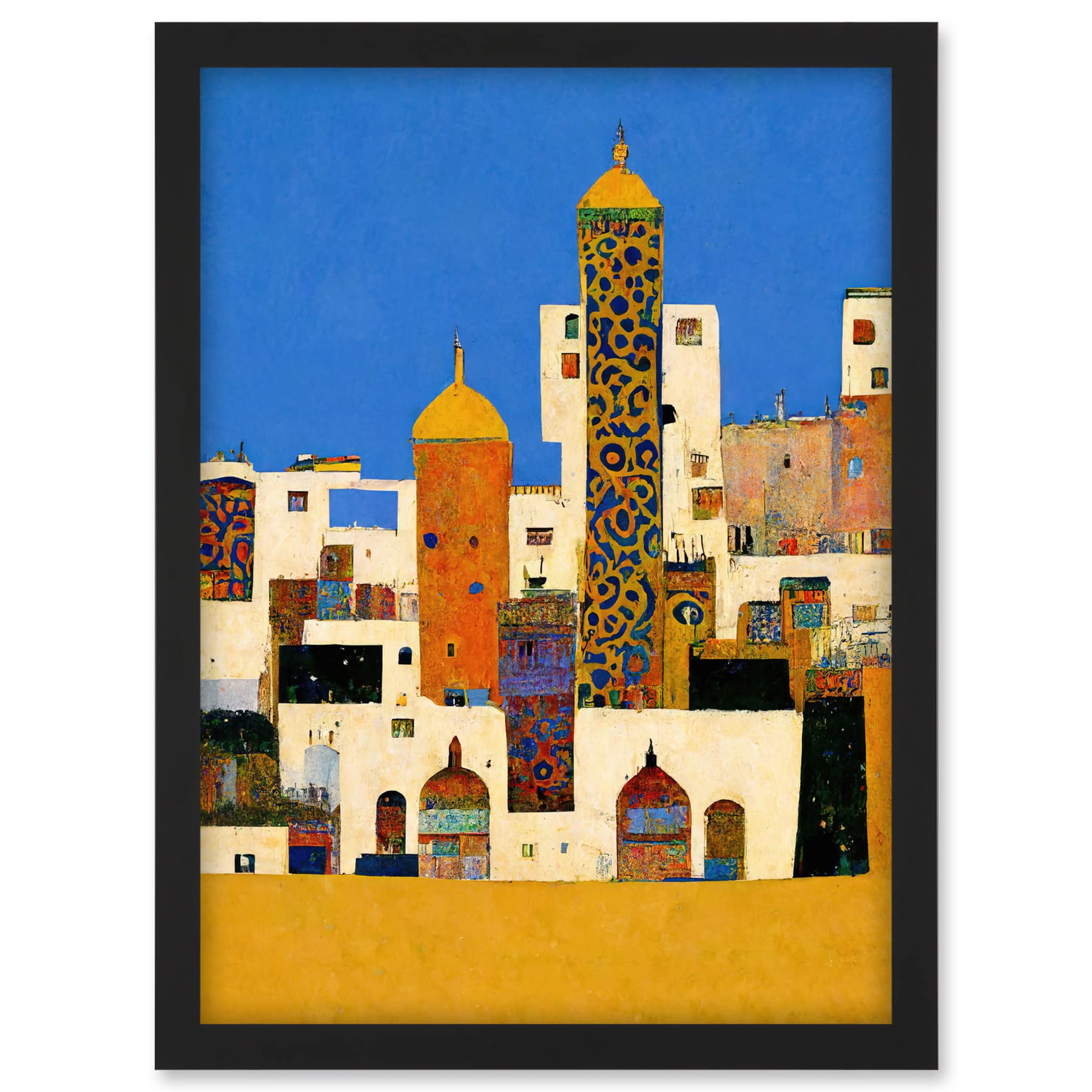 Doppelganger33 LTD Moroccan Cityscape Buildings Klimt Style Bold Artwork Framed A3 Wall Art Print