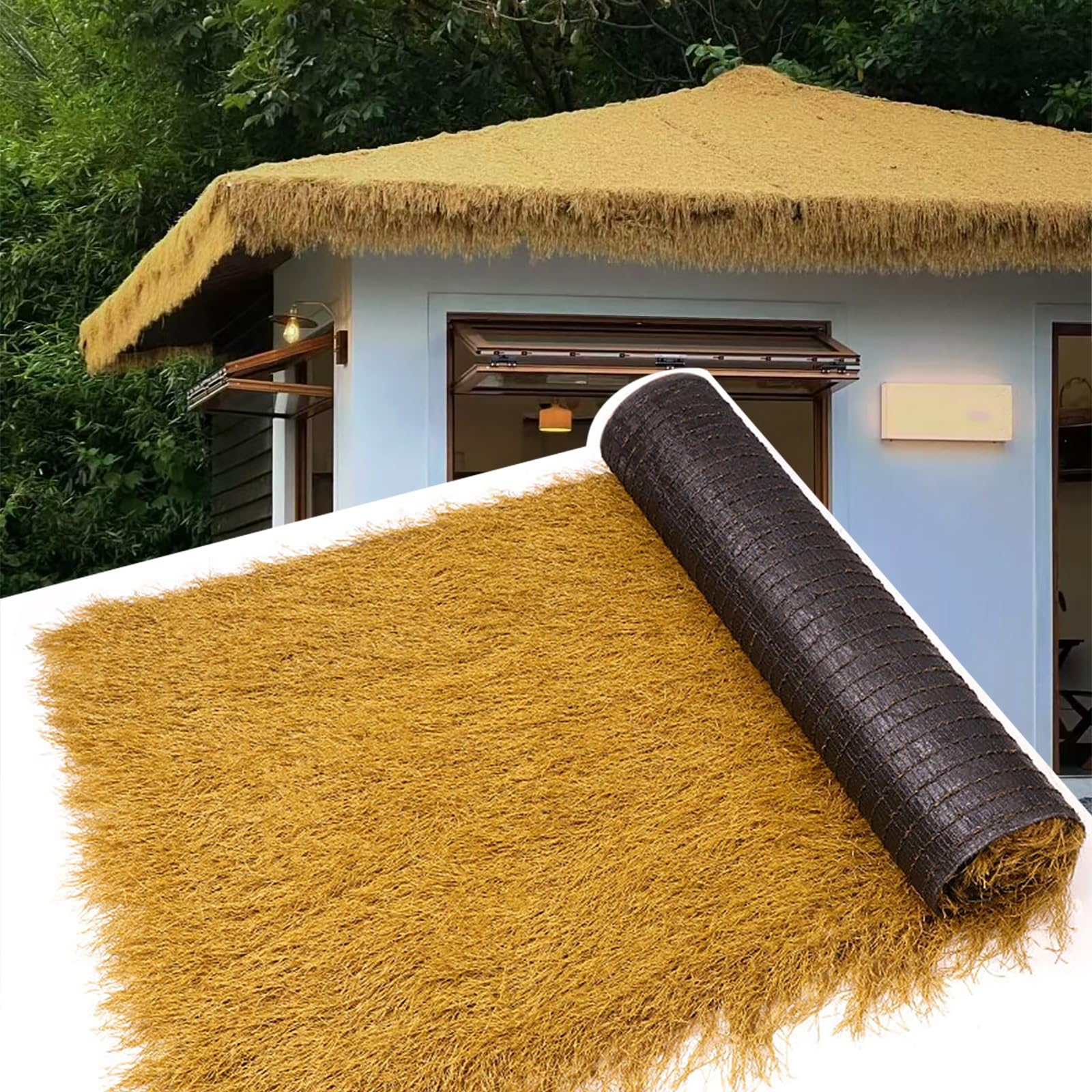 ZzERTE Synthetic Thatch Grass Roof For Tiki Hut,Artificial Mexican Straw Roll,Simulation Palm Thatch Grass Roll For Party Decorations,Garden Fence Patio,DIY Crafts(1x5m(39.4x197in))