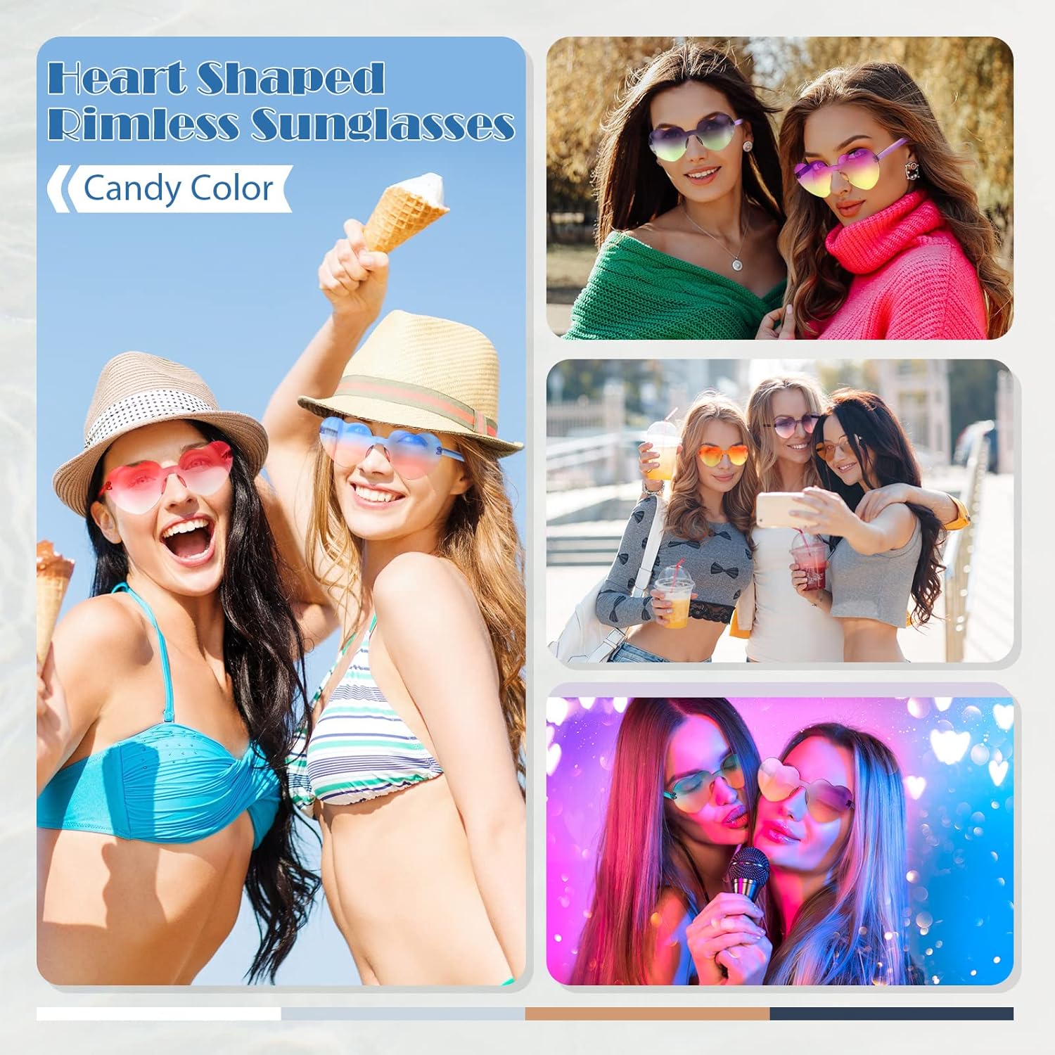 Geiserailie 48 Pairs St. Patricks Day Heart Shape Sunglasses Bulk Heart Glasses Rimless Sunglasses for Women Irish Party - Image 6