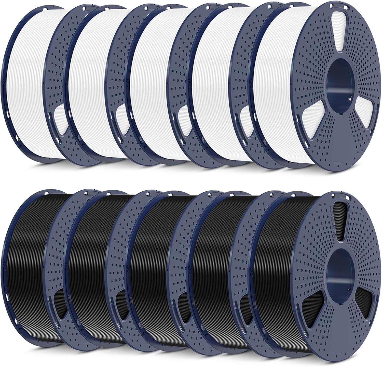 SUNLU 3D Printer Filament 10-Pack, Neatly Wound PLA 1.75mm ±0.02mm, 1kg per Spool, Black and White