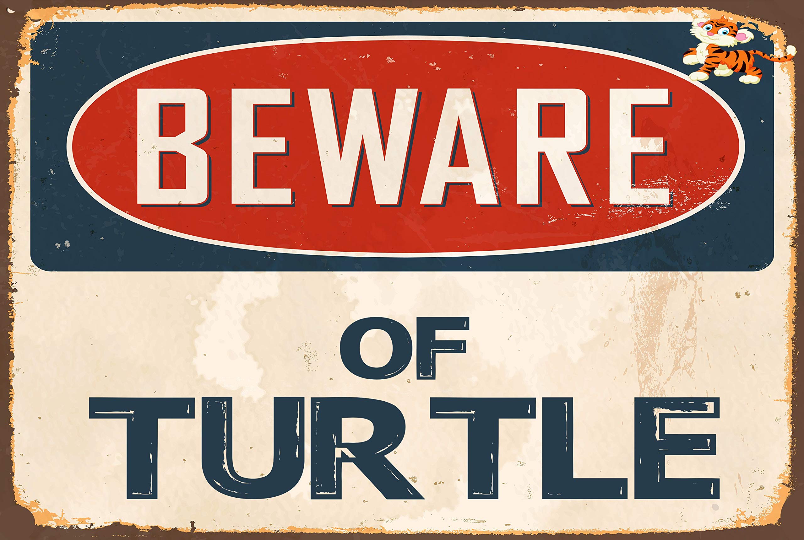 Deerts Metallschild „Beware Of Tortoise“ – Vintage-Schild Aus Aluminium, 20,3 X 30,5 Cm