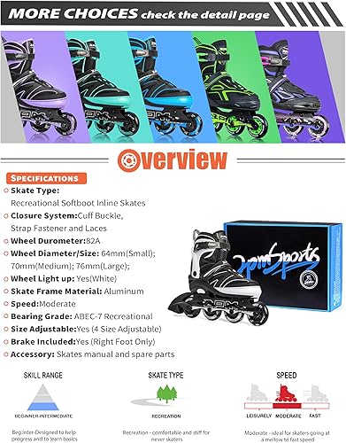 Miniatura 8 de 2PM SPORTS Patines en línea ajustables para niños de 4 a 12 años, patines Inlie para niñas y niños de 5 a 8 a 12 años con ruedas de luz completa,