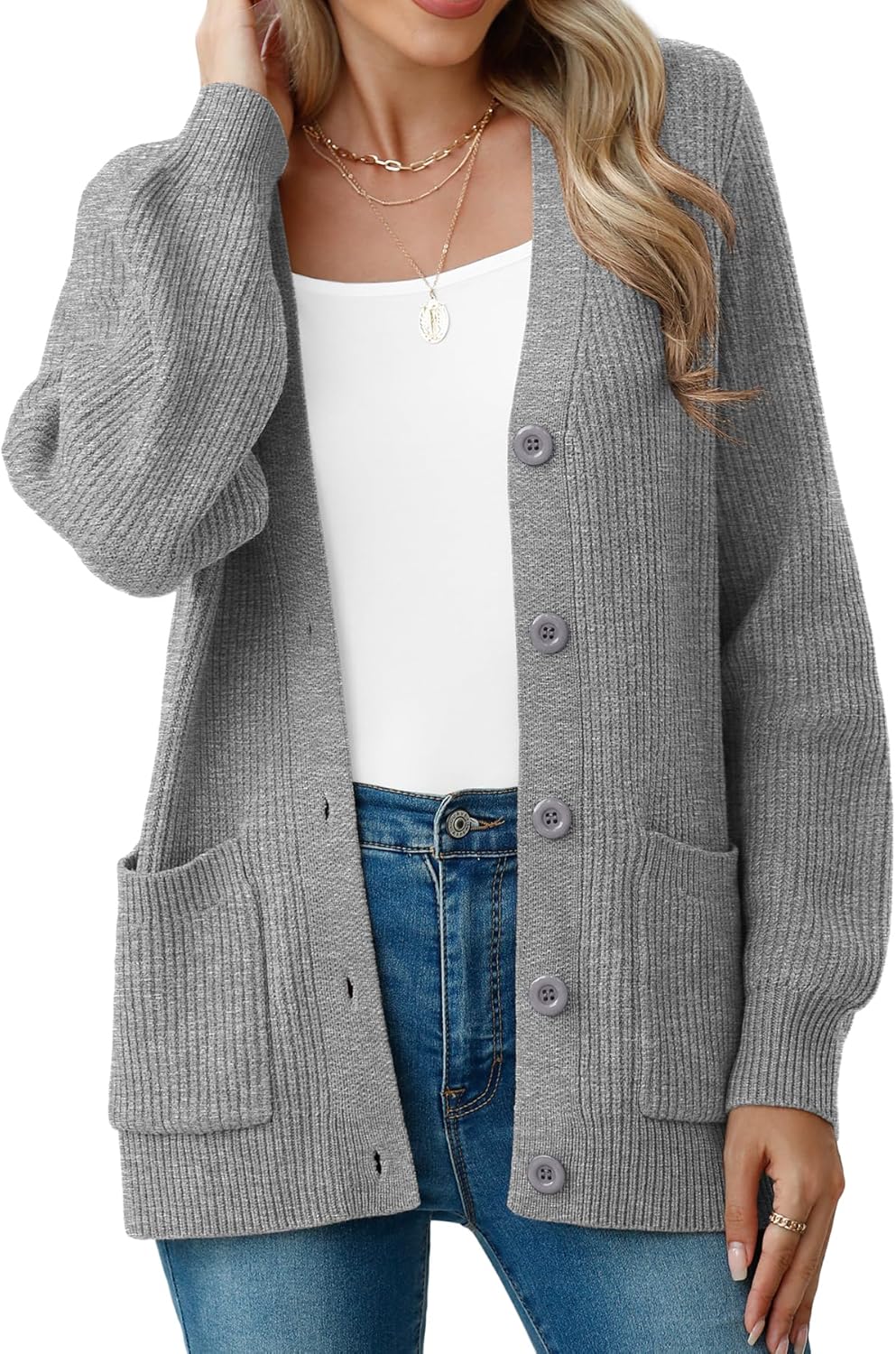 VIISHOW Women Chunky Knit Cardigan Sweater Long Sleeve V Neck Button up Cardigan with Pocket Sweater Coat for Fall and Winter