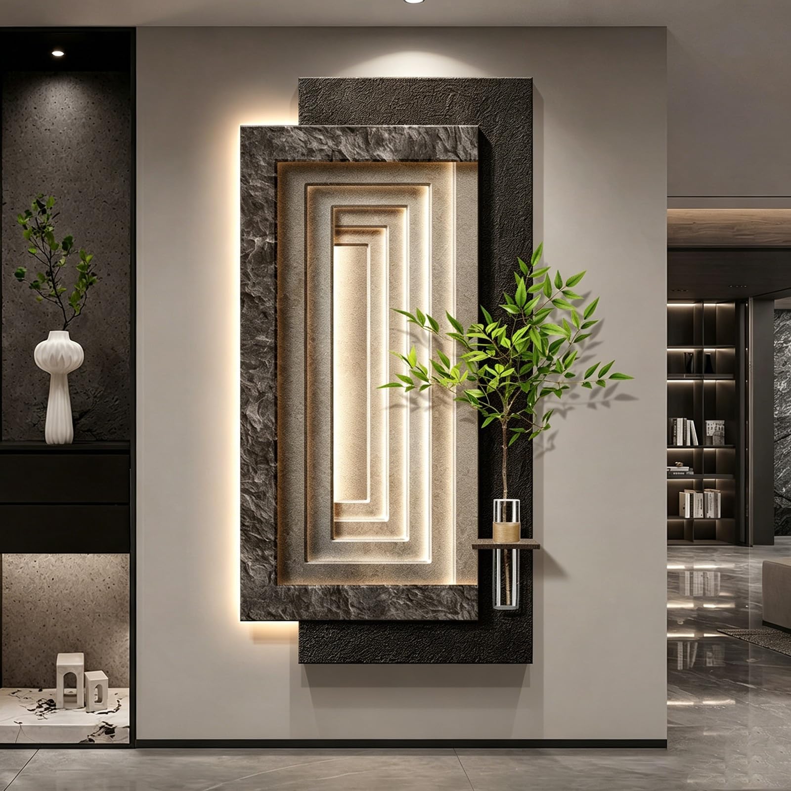 TgrGiEDenLO 3D LED Wall Art, Sandstone Decor with Built-in Vase, Large Art for Living Room & Bedroom, Minimalist Relief Painting, Creative Home Interior Art(B,60x120cm/23.6x47.2in)