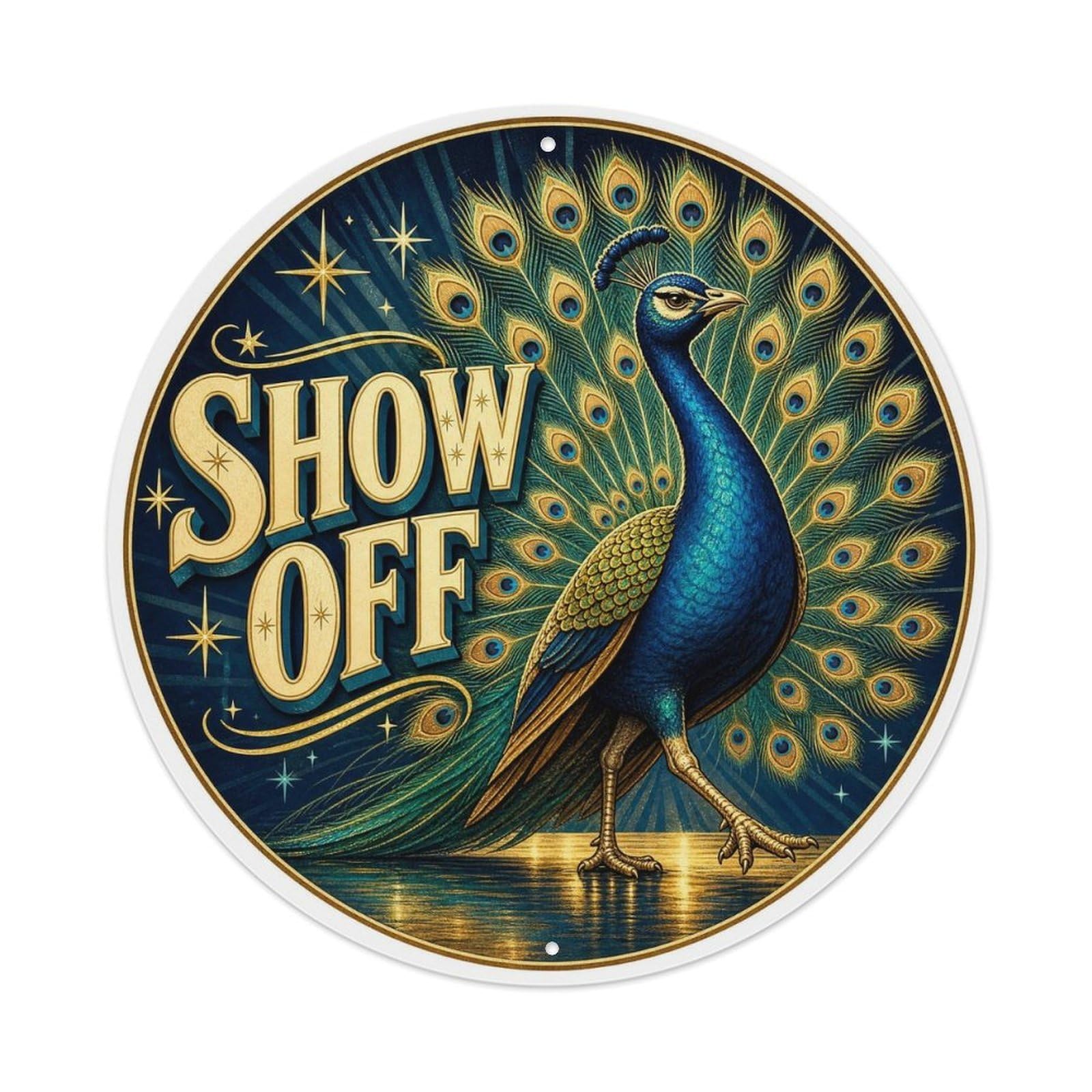 Vintage Peacock Colorful Bird Show Off Heritage Feather Metal Tin Sign