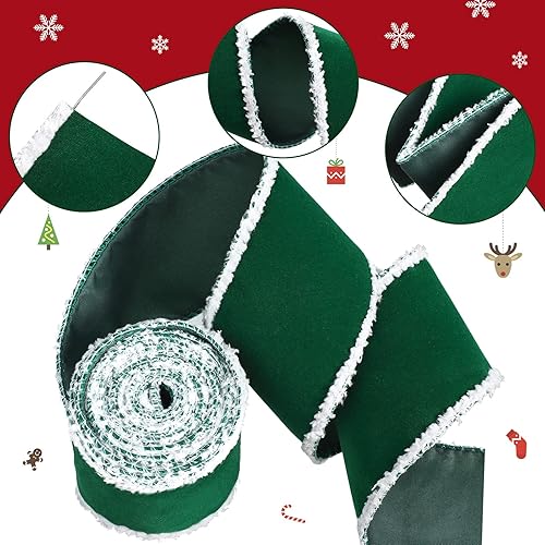 Miniatura 3 de Syhood 2 rollos de cintas decorativas de terciopelo navideño para manualidades, tela de tela, borde de alambre, para manualidades, decoración de