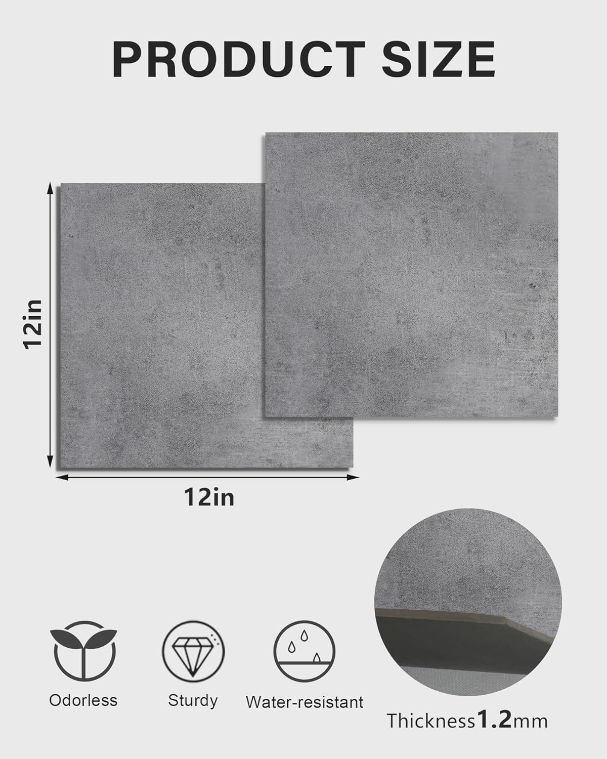 12" x 12" Peel and Stick Floor Tile, Self Adhesive Vinyl Flooring, 20-Pack European Concrete Marble Peel and Stick Tile for Kitchen, Bedroom, Cover 20 Sq. Ft DIY Luxury Vinyl Tiles