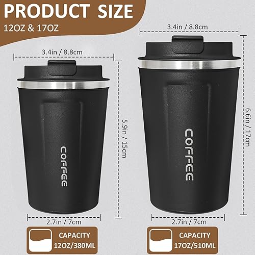Miniatura 2 de Paquete de 4 Tazas de Café de Viaje de 12 onzas Taza de Café Aislada con Tapa, Taza de Café Térmica Reutilizable de Acero Inoxidable Vaso Térmico de