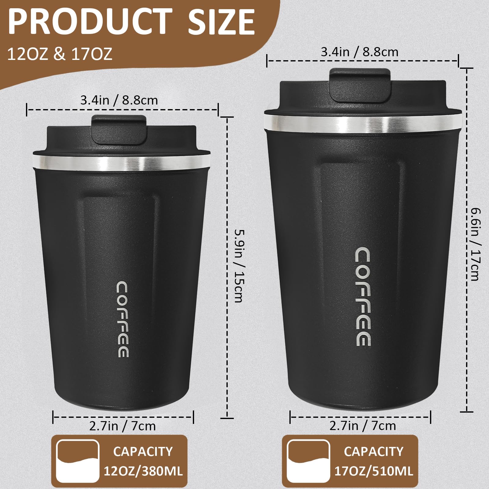 Paquete de 4 vasos de café aislados con tapa, taza de café de viaje de acero inoxidable de 17 onzas, taza de café reutilizable para mantener bebidas frías y calientes para coche, diario