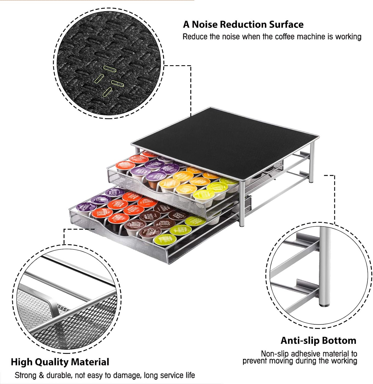 MASTERTOP Deluxe Double Layer Storage Drawer Holder for Capsules 72 Coffee Pod Holder with 1 Pc Cleaning rags