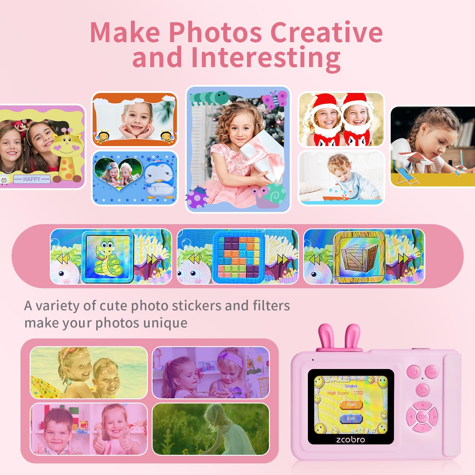 KC5 - Fotocamera a stampa istantanea per bambini (rosa)