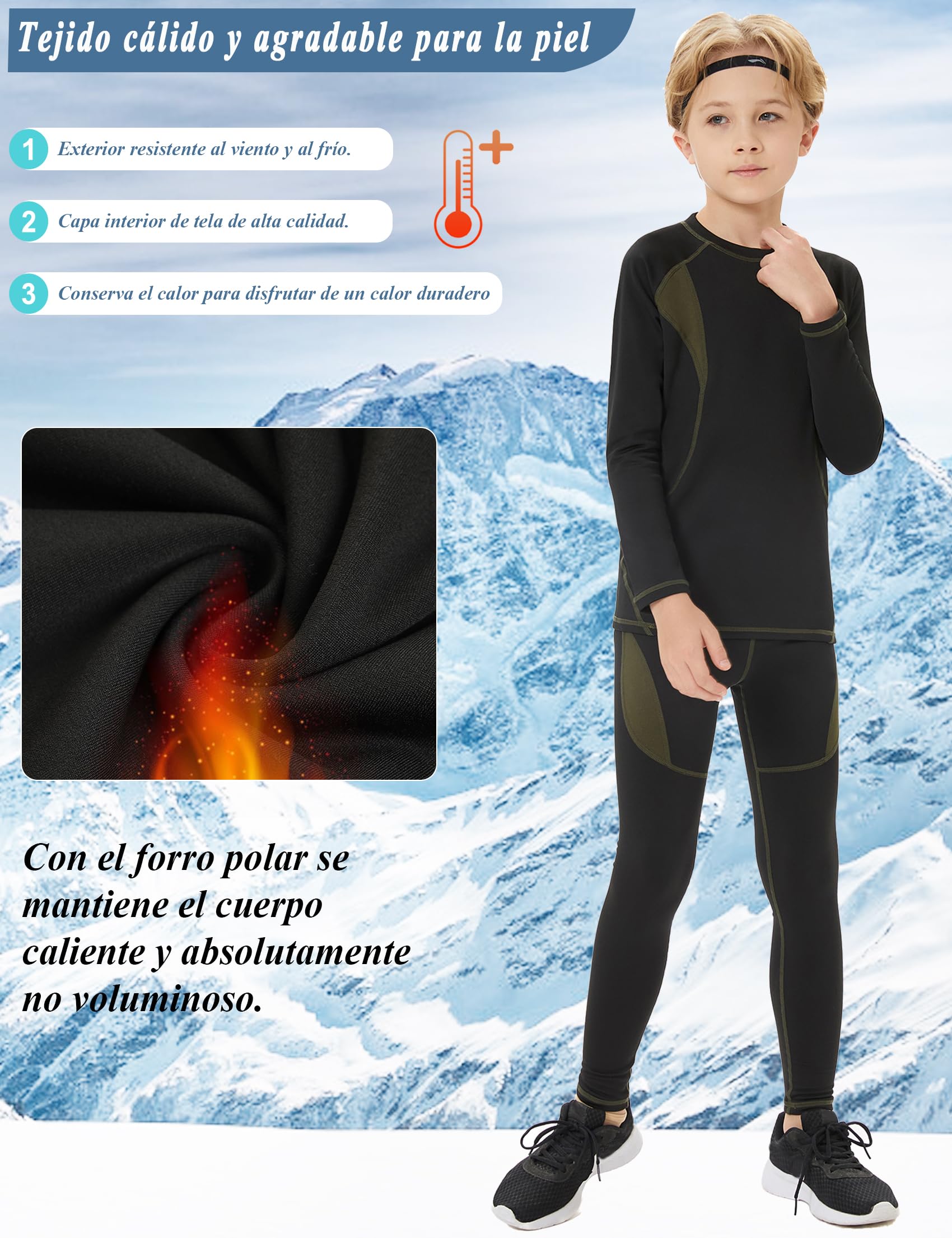 Terecey Ropa Interior Térmica para Niños Deportes Conjunto Térmico Manga Larga para Niños y Niñas Camiseta y Pantalon Térmica para Running Esquí Ciclismo