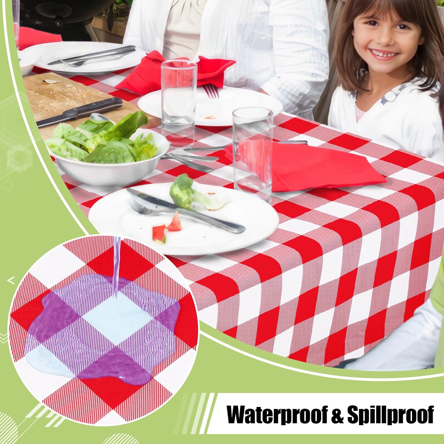 Smiry Square Table Cloth, Waterproof Vinyl Tablecloth with Flannel Backing, Wipeable Buffalo Plaid Table Cover for Picnic, Indoor and Outdoor (Red & White, 54"x54")