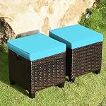 HAPPYGRILL Patio Ottoman Set of 2, Outdoor Rattan Wicker Ottoman Seat with Removable Cushions, Patio Furniture Footstool Footrest Seat (Mix Grey & Red)
