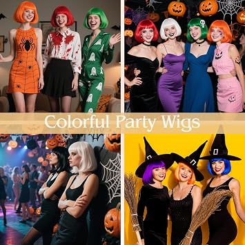 PLULON Blonde Bob Wig with Heart Sunglasses Hair Cap Neon Colored Party Wig