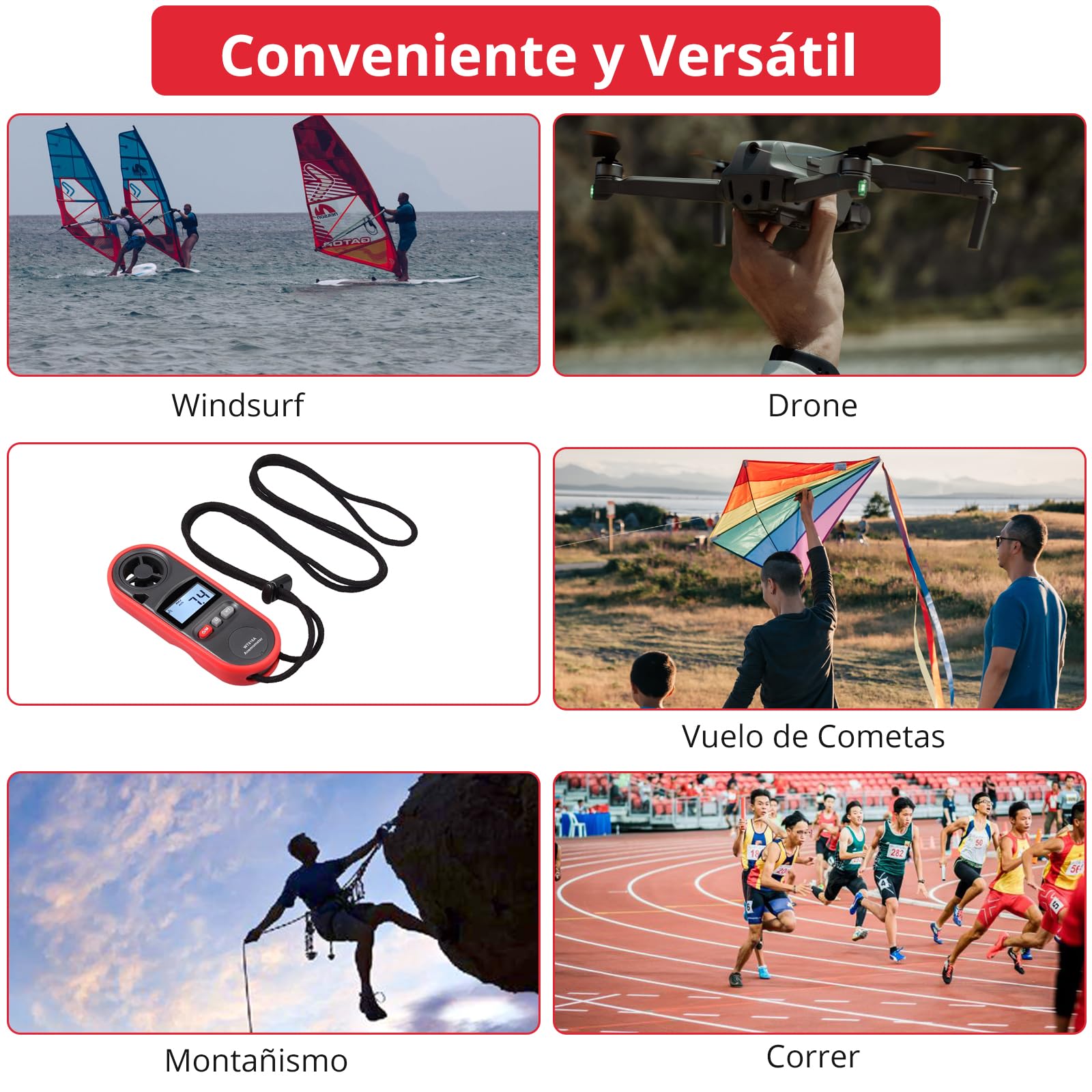 JUSTOOL Anémomètre Numérique 3 Vitesse du Vent 6 Unités Vitesse Vent Portable Étanche Anémomètre avec Écran LCD pour Sports de Plein Air, Inspection Météorologique, Voile, Pêche