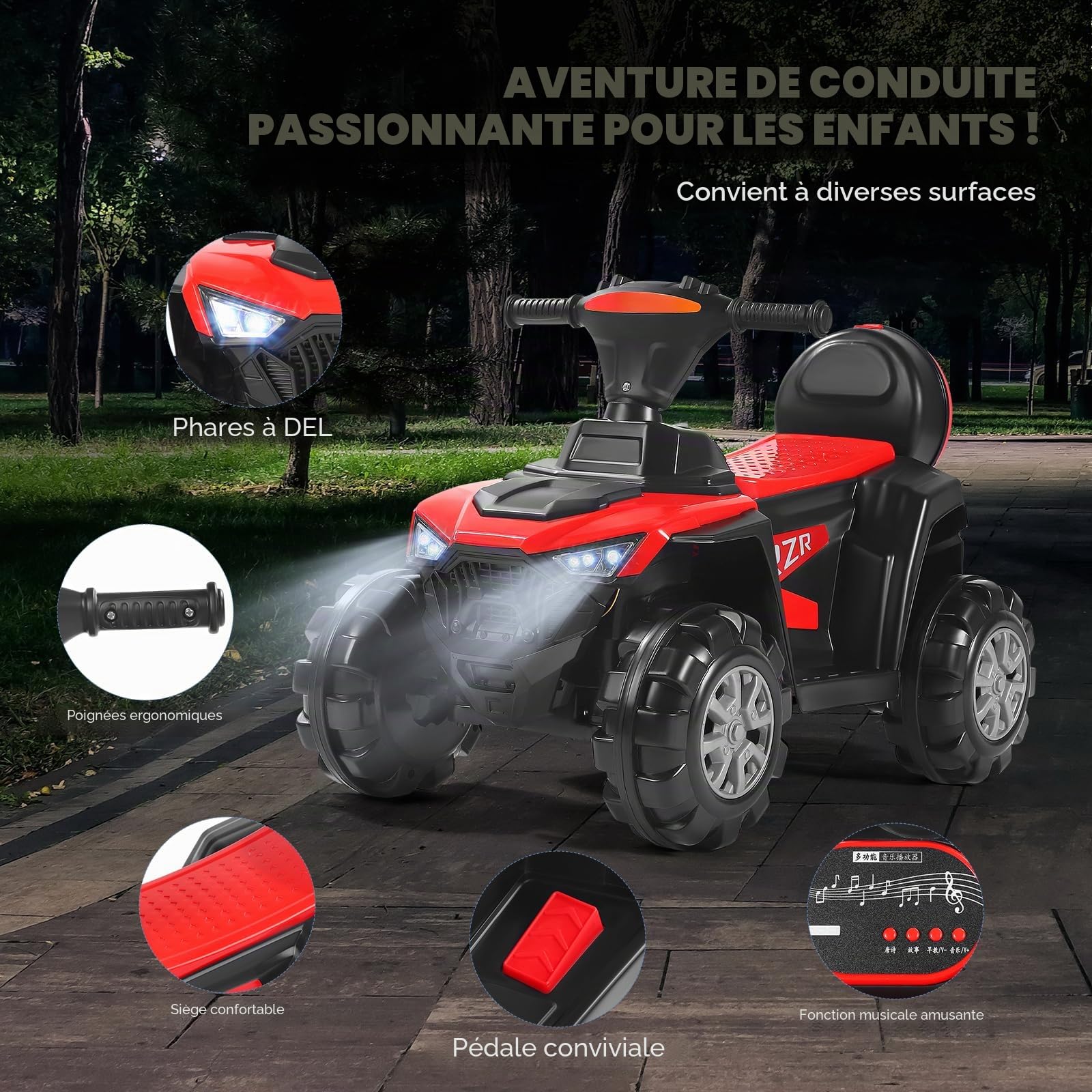 Moto électrique pour Enfants, véhicule pour Enfants d'une capacité de Charge de 50 kg, équipé de phares à LED, d'un système Audio et d'un Coffre de Rangement, pour Les Enfants de 2 à 7 Ans