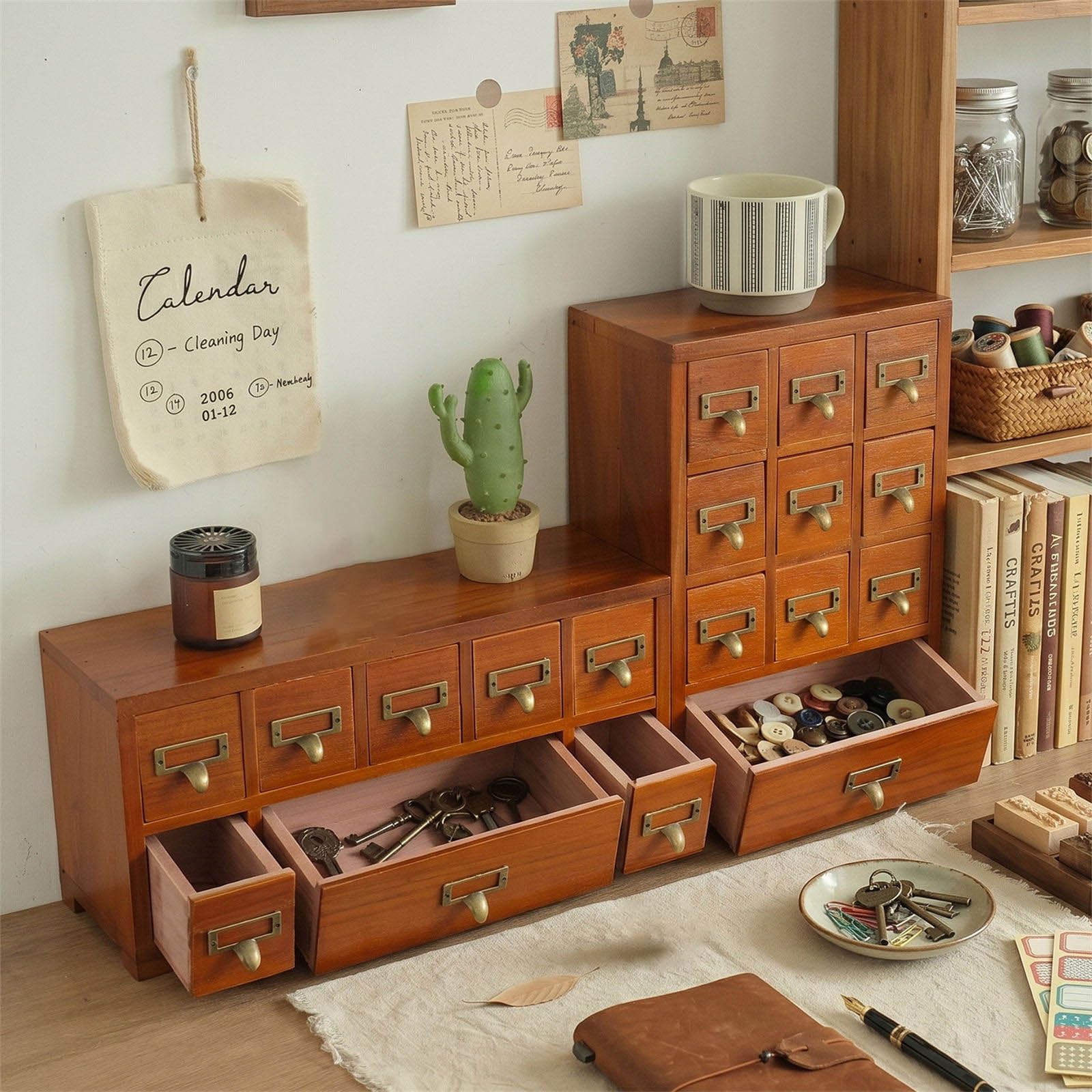 Scatola portaoggetti in Legno Pino Naturale con 9 Scomparti Organizer da scrivania Perfetti per Accessori da scrivania e Piccoli Oggetti Semplice Agenda in Legno
