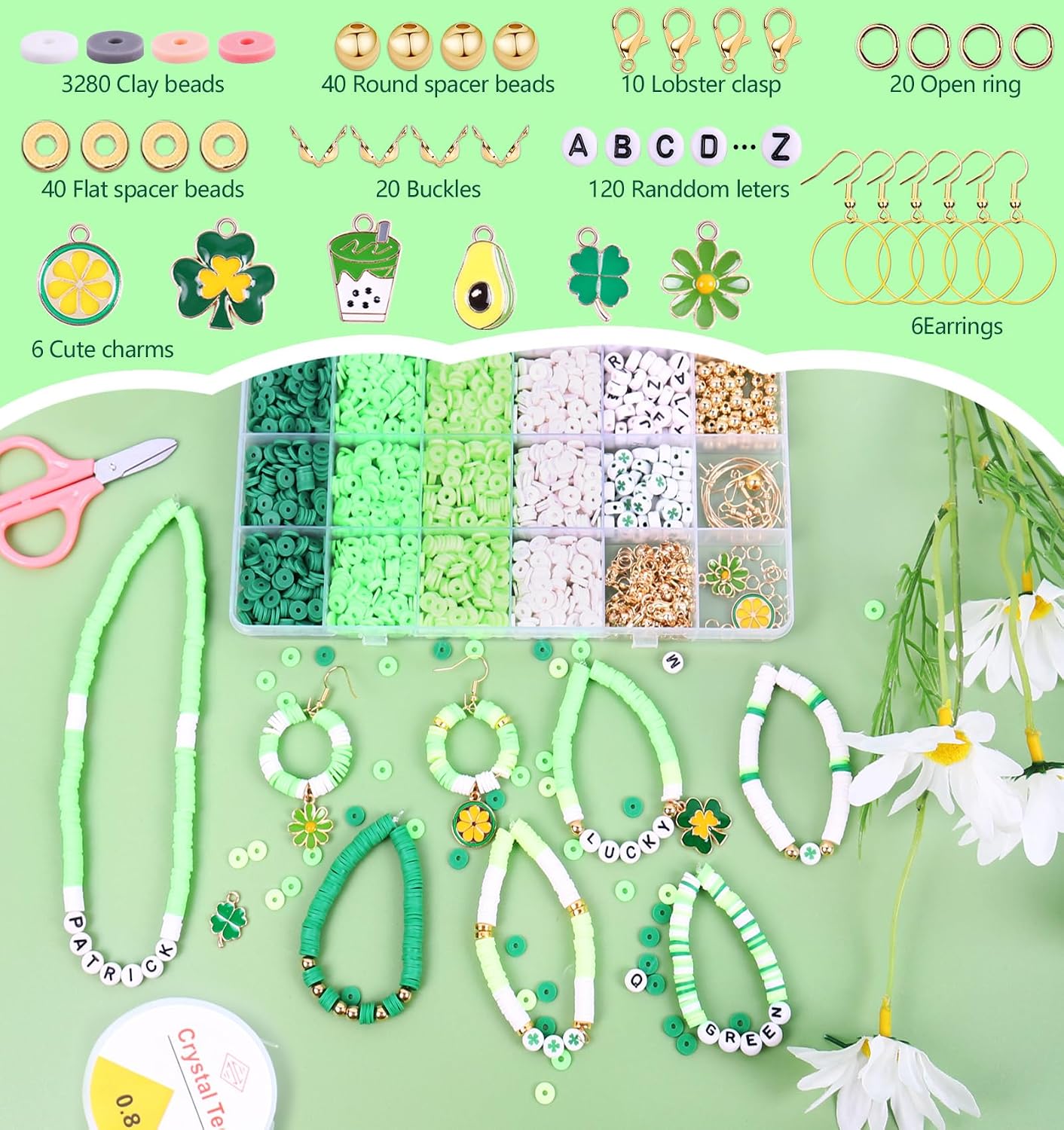 Wuollgess 3500 PCS Clay Beads Bracelet Making Kit, Green Beads for Crafts image 3