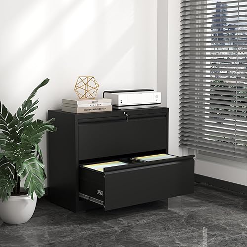 Miniatura 8 de VIYET Archivador lateral con cerradura, archivadores de metal de 2 cajones, gabinete de almacenamiento de oficina en casa para colgar archivos