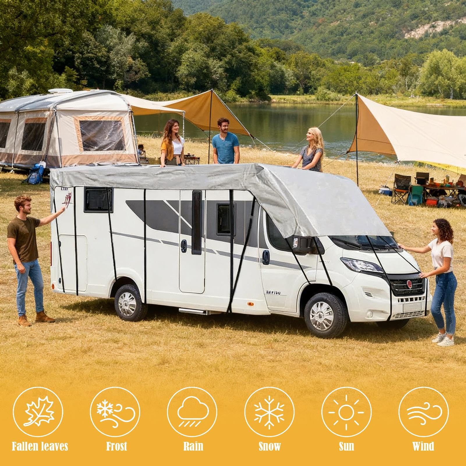 Wohnmobil Abdeckungen wasserdichte Segeltuchplane | Winddichte Sonnendichte Campingfahrzeug Verdeckabdeckung Für Reisen Camping Strandabenteuer Winterroadtrip Campingplätze Für