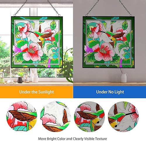 Miniatura 4 de Colgantes de vidrieras de 11 pulgadas, panel atrapasoles de cristal con cadena para colgar en ventana, regalos para mamá, esposa, amiga (colibrí)