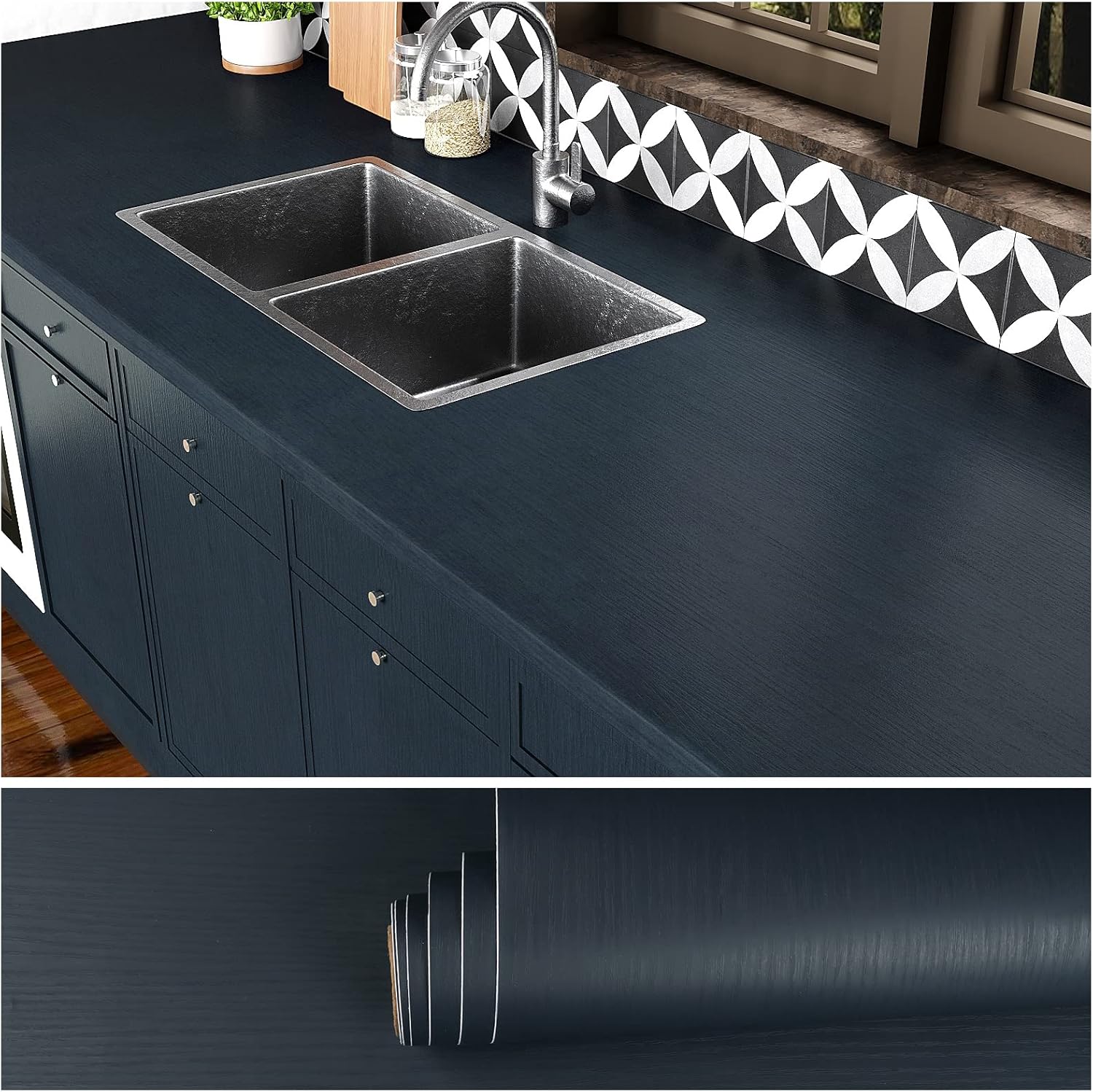 VEELIKE Navy Blue Wood Wallpaper SelfAdhesive Contact Paper Vintage