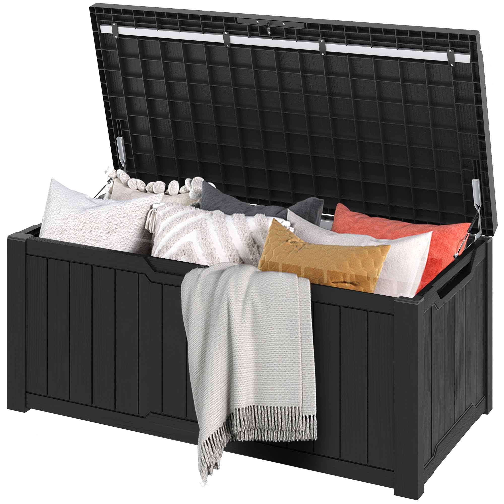 DWVO Auflagenbox Aufbewahrungsbox Garten Kissenbox Gartenbox Outdoor Gartentruhe |Wasserdicht Gasdruckfeder|Für Sitzauflagen Gartengeräte & Kinderspielzeug|450 Liter 142.1x67.7x60cm|Schwarz