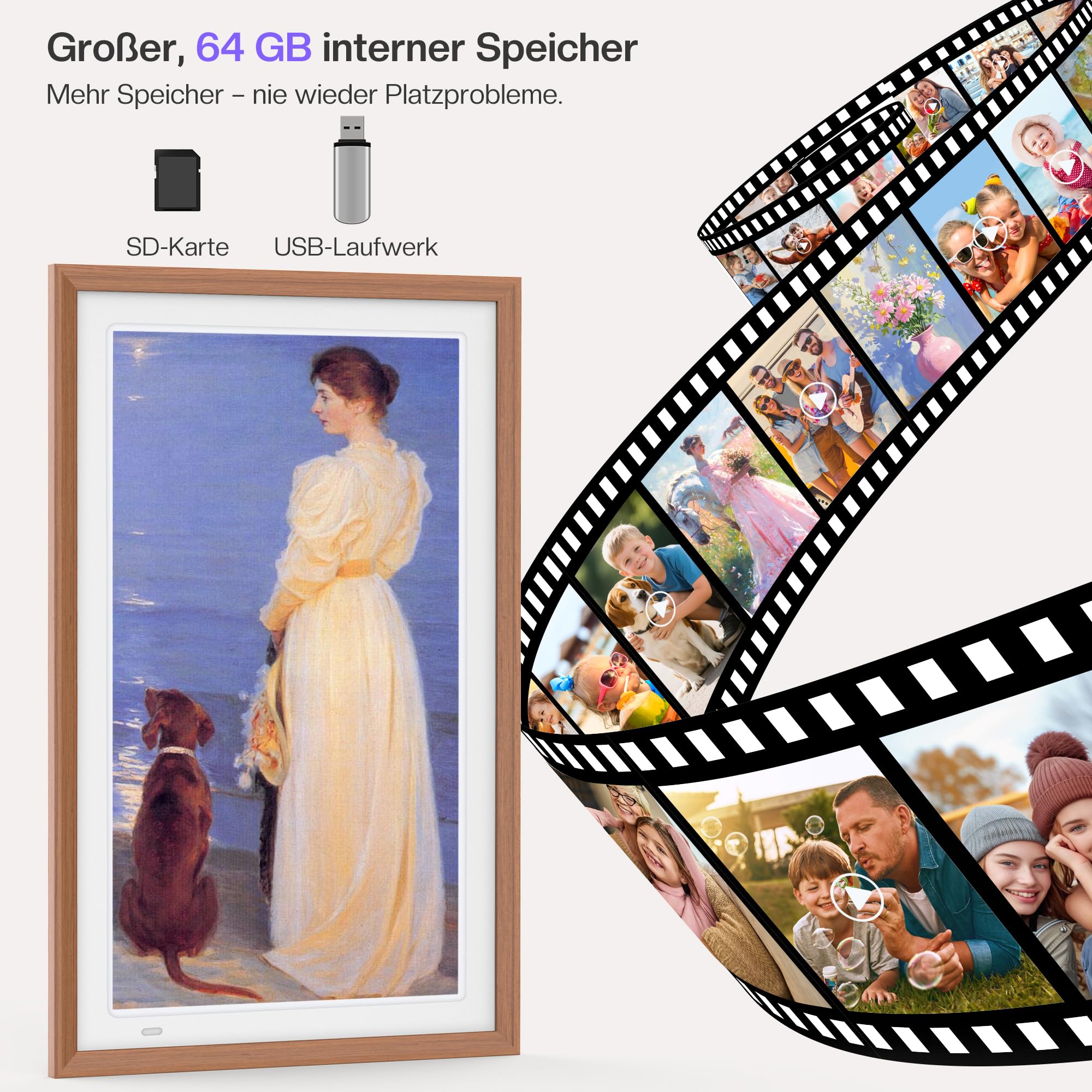 Cornice portafoto digitale da 64 GB, 21,5 pollici, con telecomando, FHD 1920 x 1080P, IPS, rotazione automatica, per condividere foto e video istantaneamente