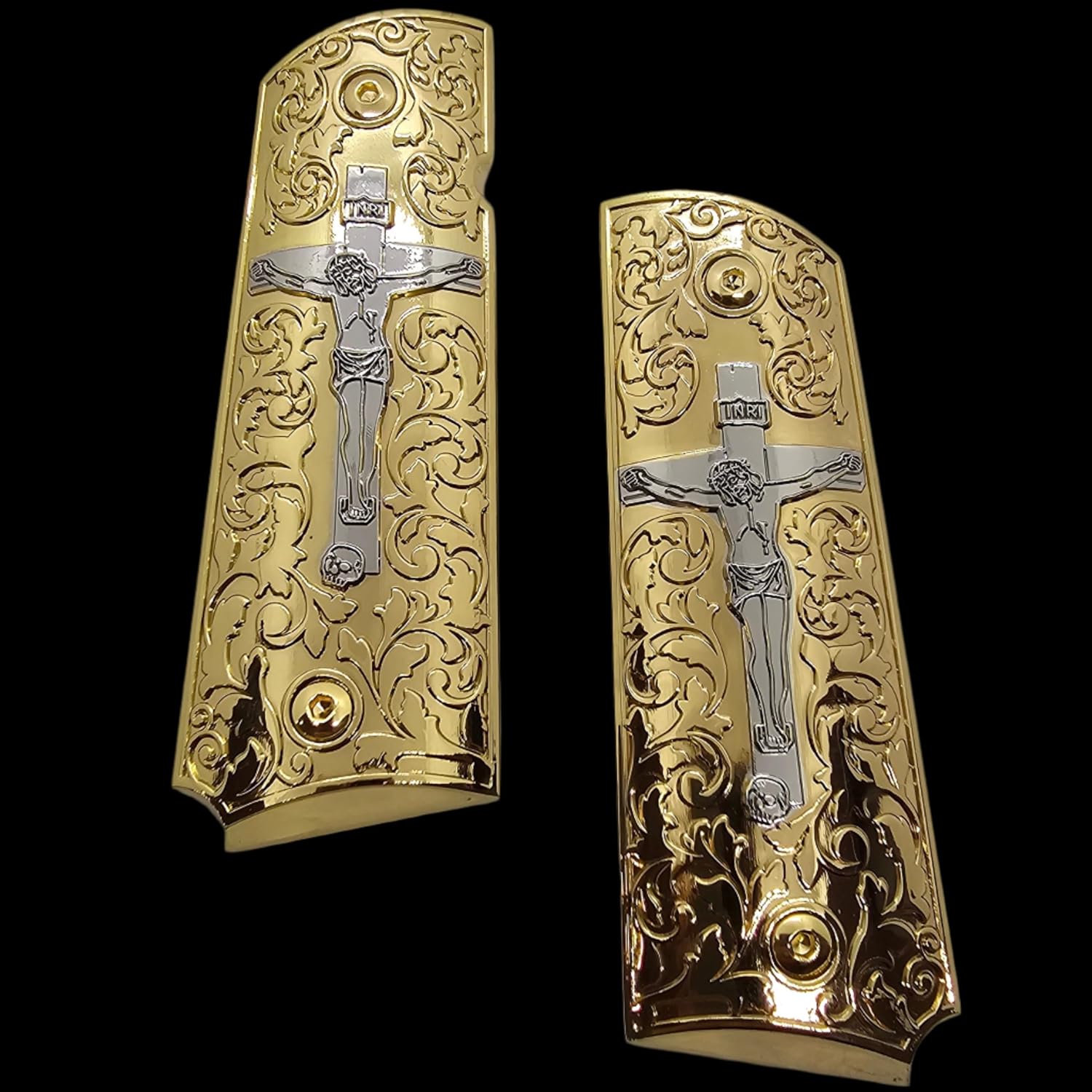 1911 Full-Size Gun Grips with Crucifix Design â.“ Ambi Cut, Matching Screws, Compatible with Commander and Government Models