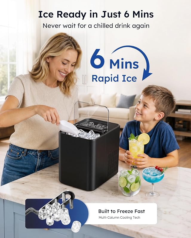 Simzlife Countertop Ice Maker, 26.5 lbs/Day, 8 Bullet Cubes in 6 Mins image 2